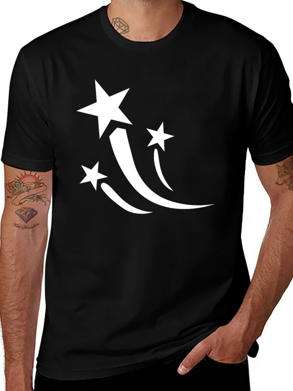 Stylish Black T-Shirt with White Star Graphic