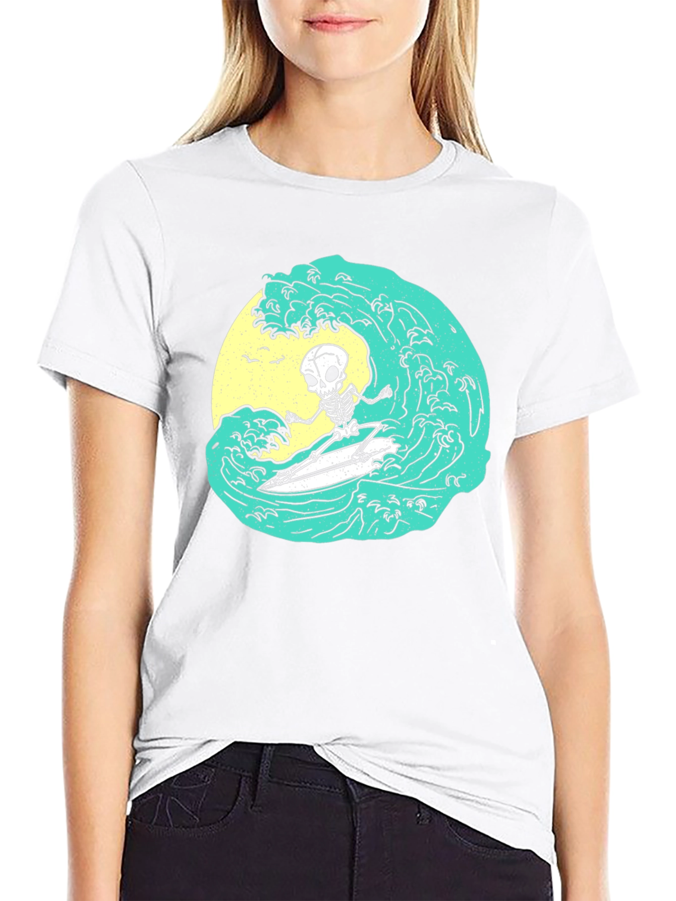 Skeleton Surfer Wave Graphic Tee