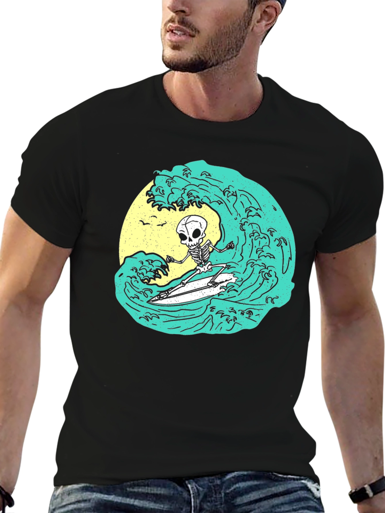 Skeleton Surfer Wave Graphic Tee