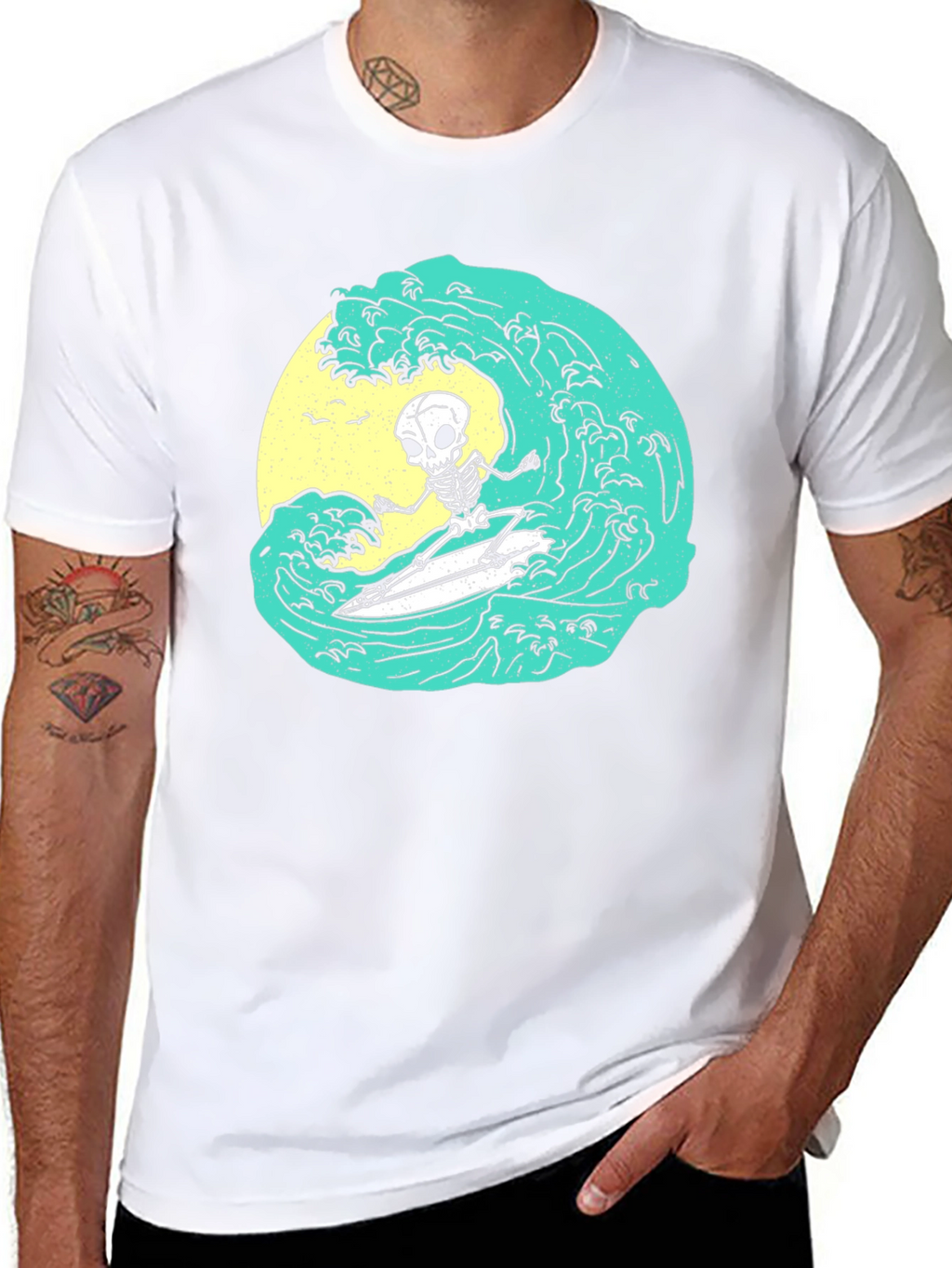 Skeleton Surfer Wave Graphic Tee
