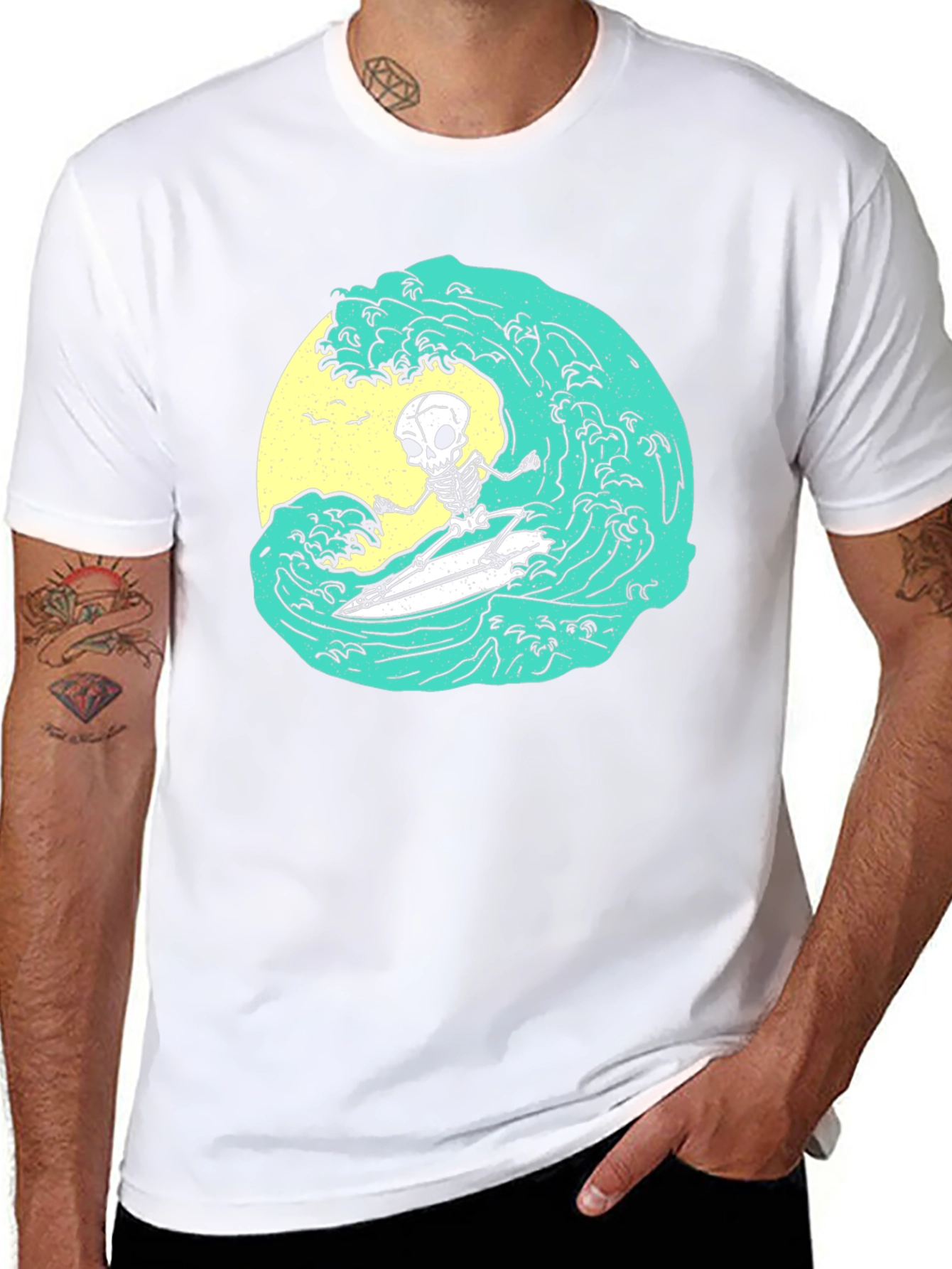 Skeleton Surfer Wave Graphic Tee