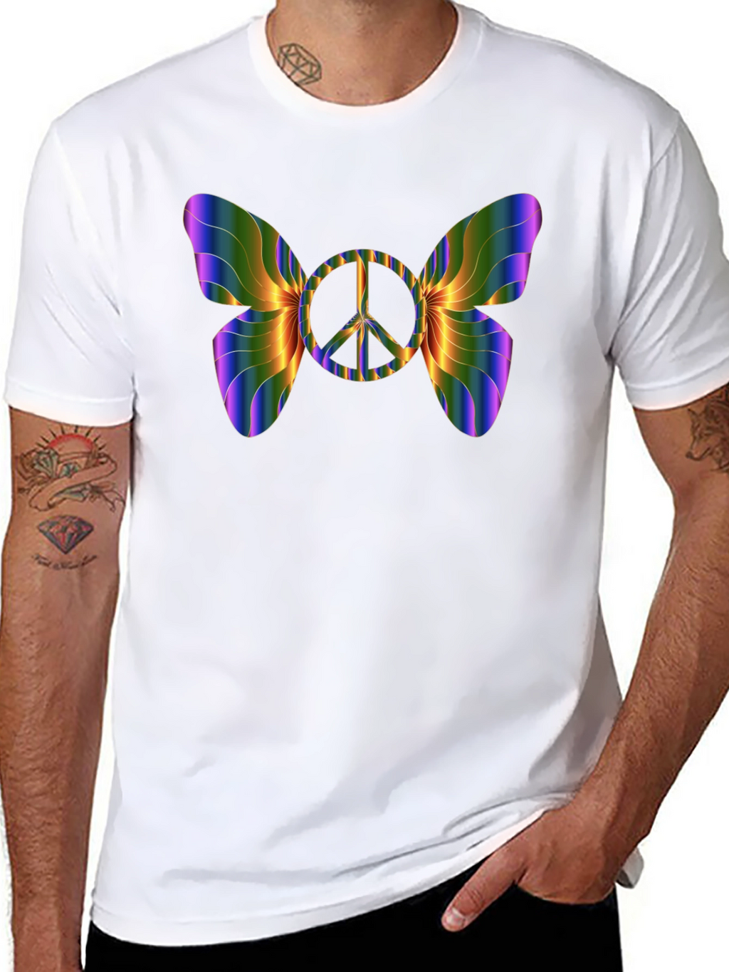 Peace Sign Butterfly T-Shirt - Rainbow Wings