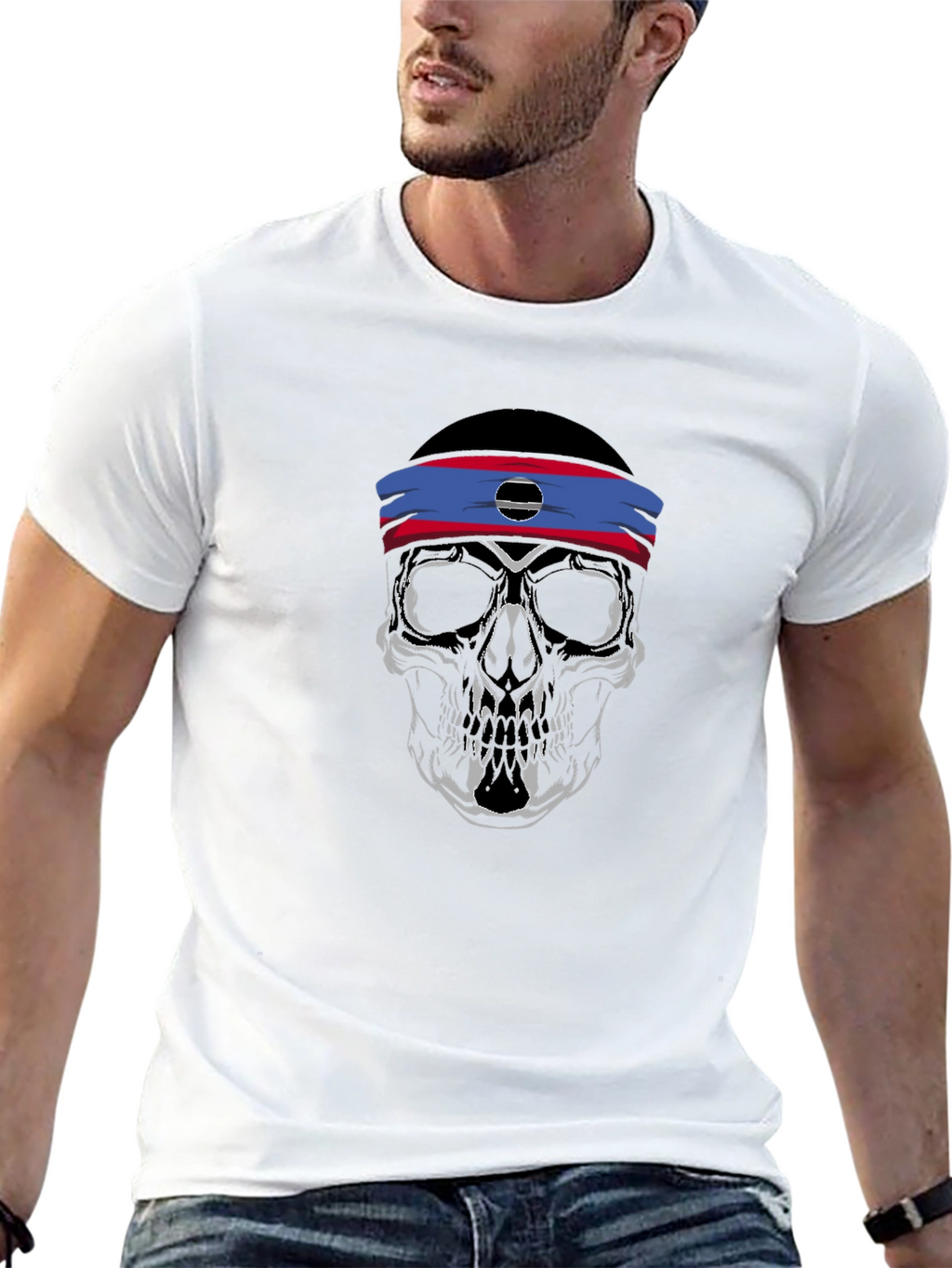 Skull Headband Graphic Tee - Mens Black T-Shirt