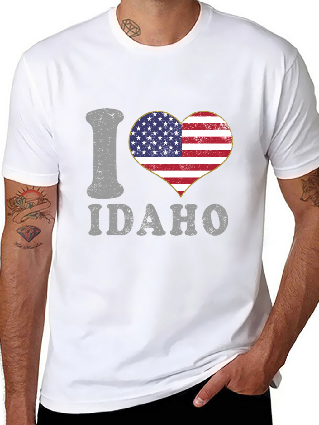 I Heart Idaho Patriotic USA Flag Graphic T-Shirt
