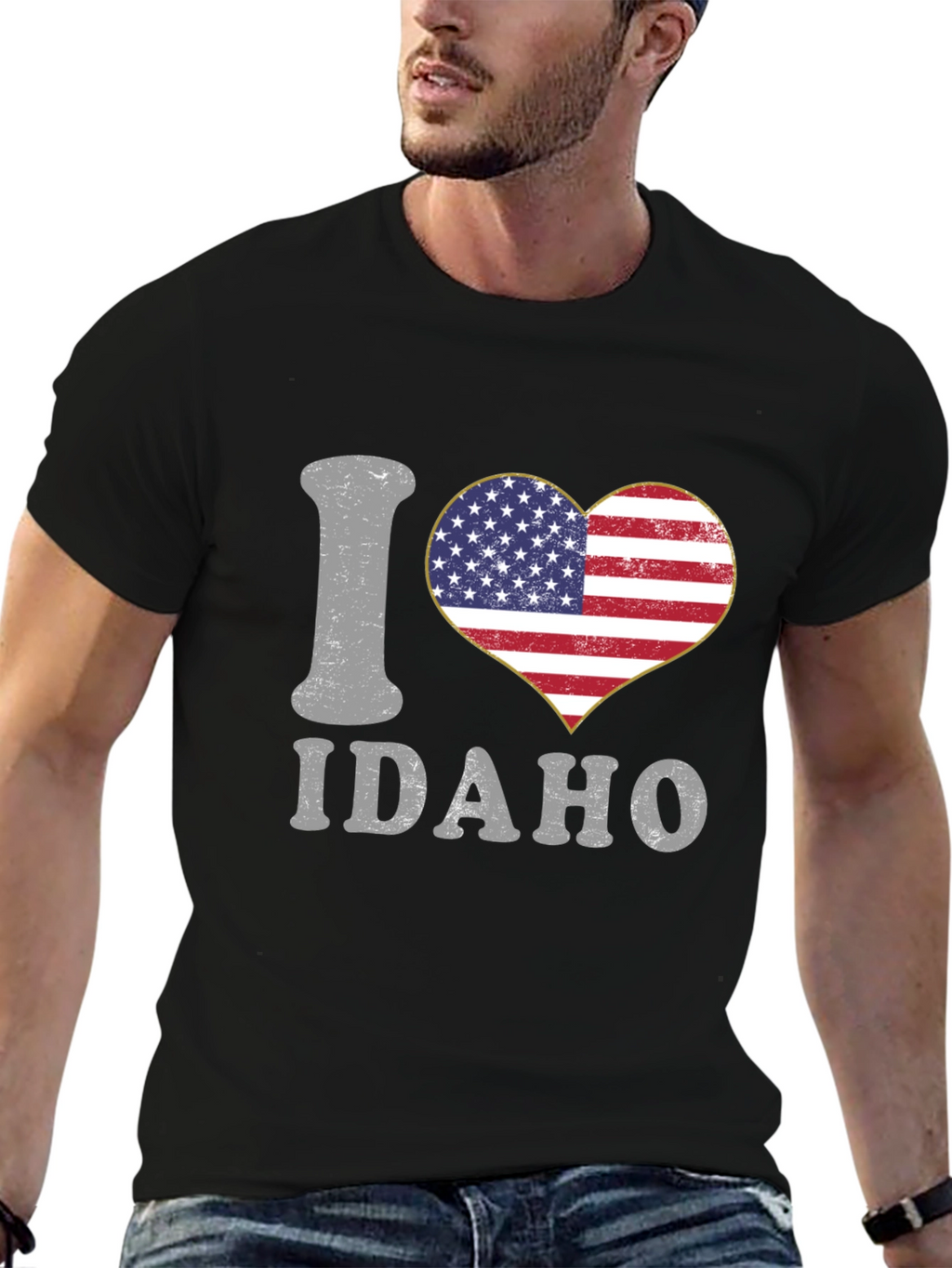 I Heart Idaho Patriotic USA Flag Graphic T-Shirt