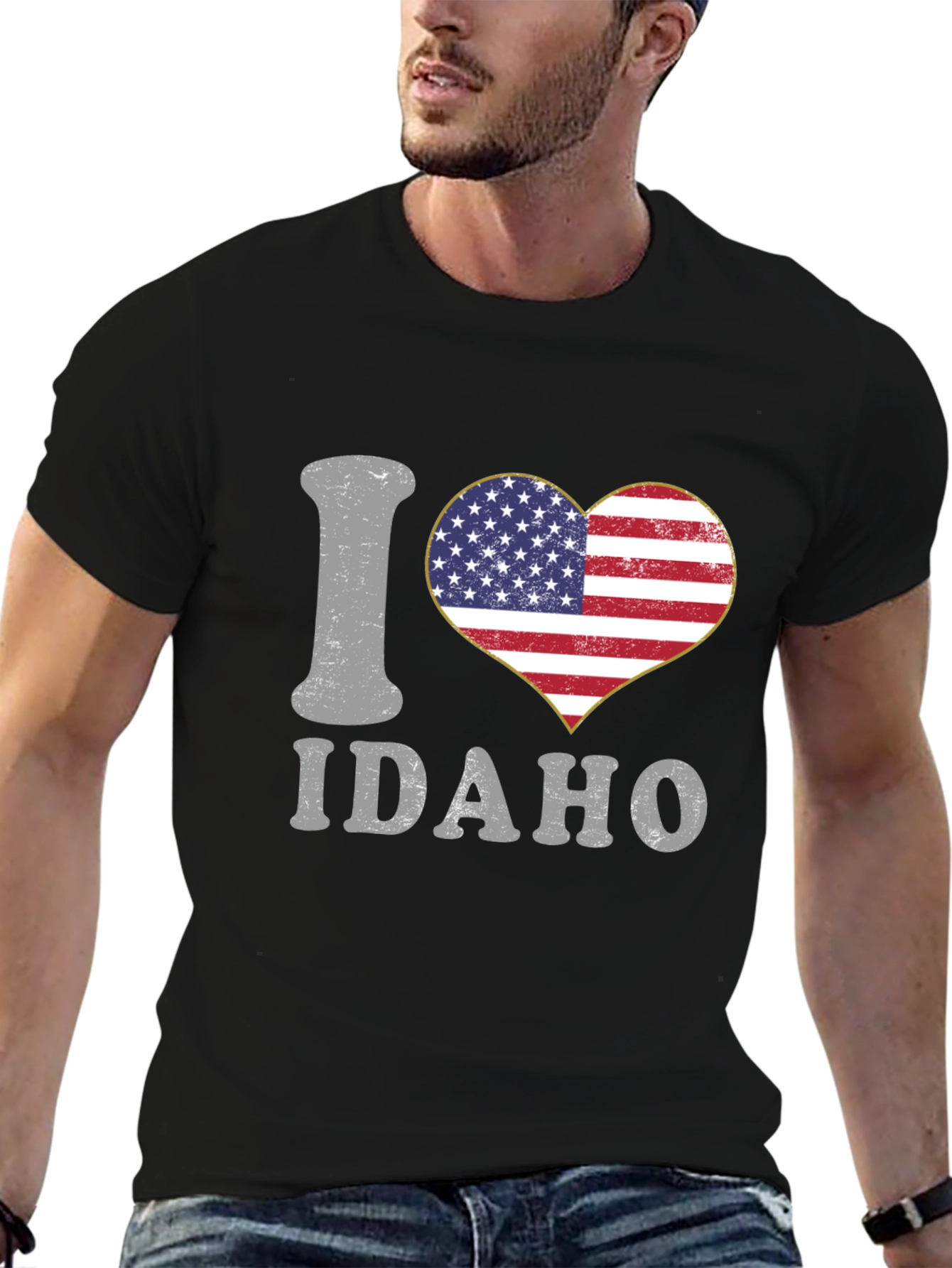 I Heart Idaho Patriotic USA Flag Graphic T-Shirt
