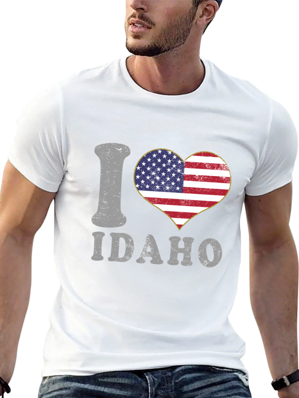 I Heart Idaho Patriotic USA Flag Graphic T-Shirt