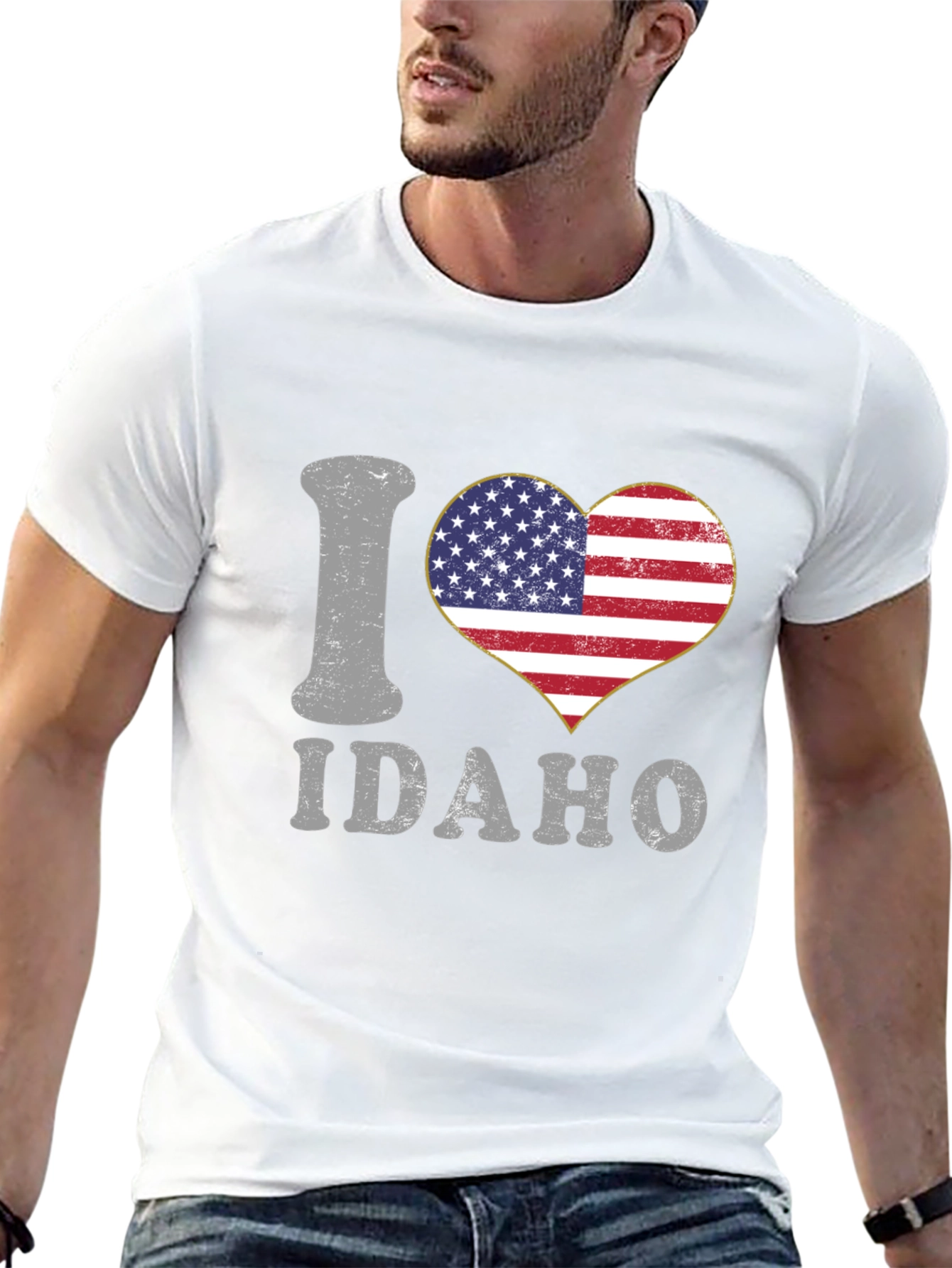 I Heart Idaho Patriotic USA Flag Graphic T-Shirt
