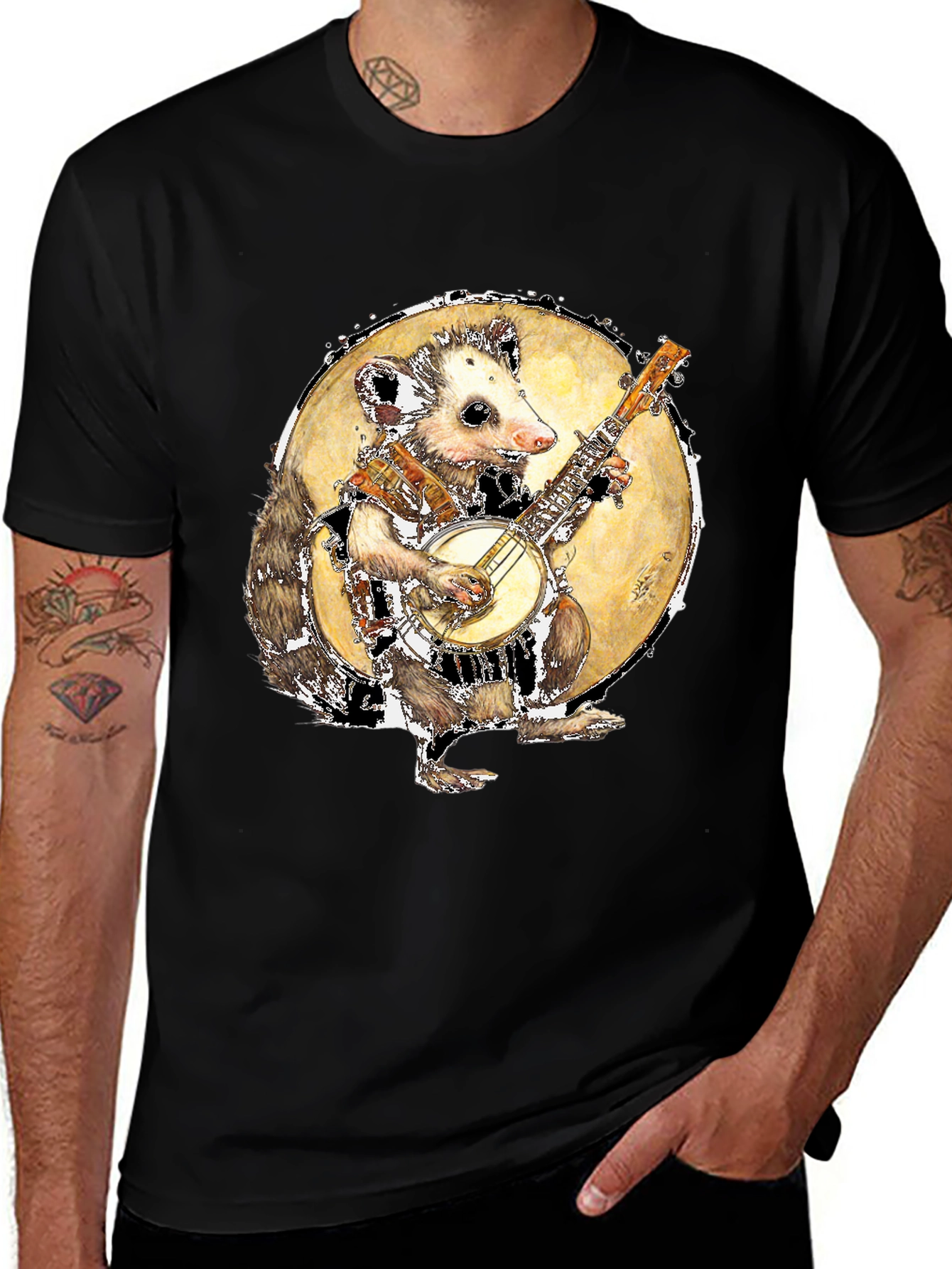 Banjo Playing Opossum Graphic Tee