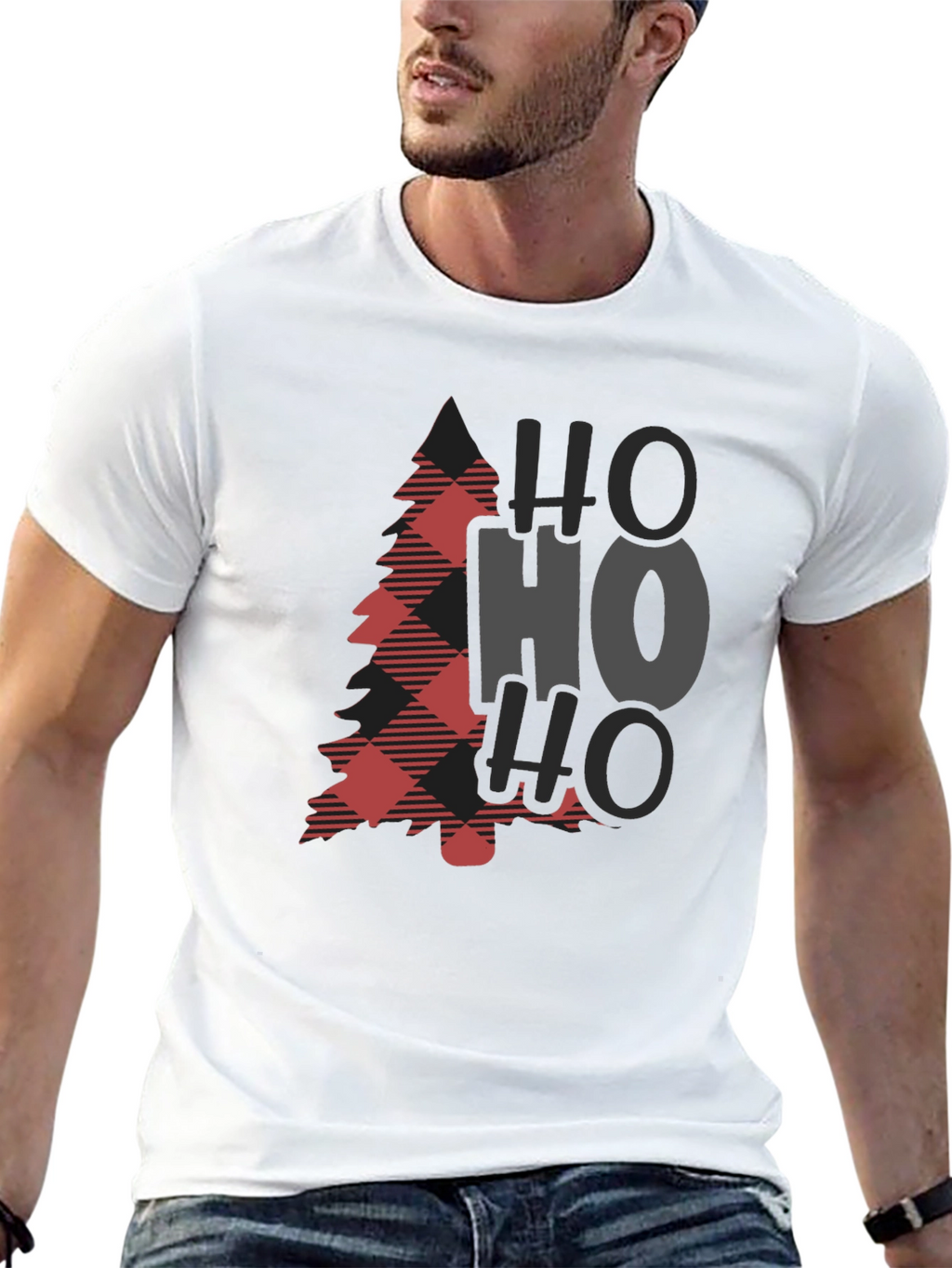 Plaid Christmas Tree HO HO HO Graphic Tee