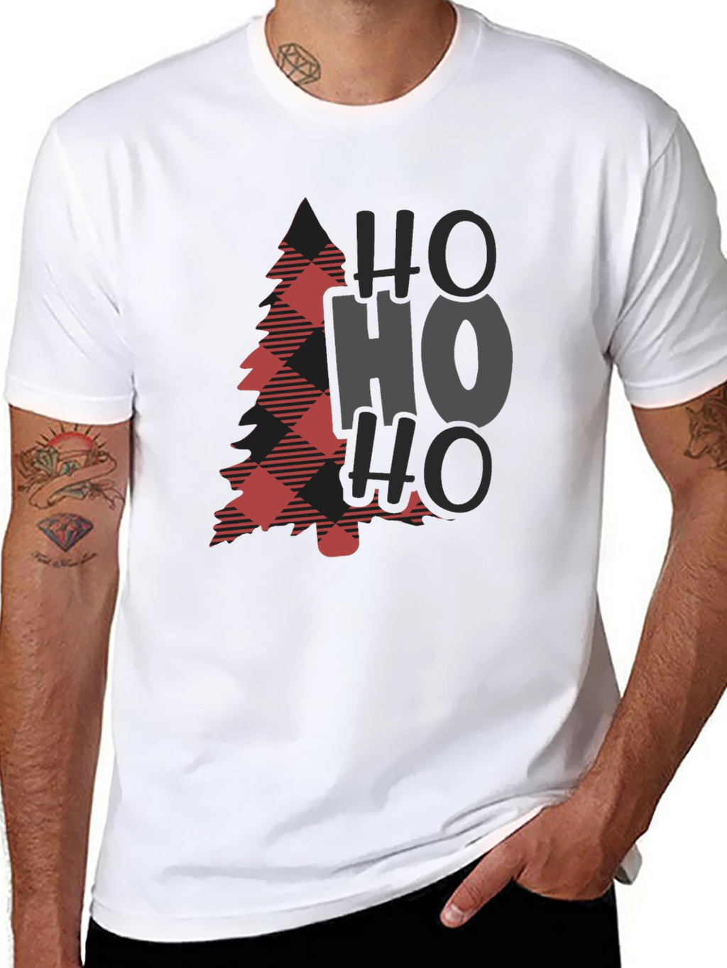 Plaid Christmas Tree HO HO HO Graphic Tee
