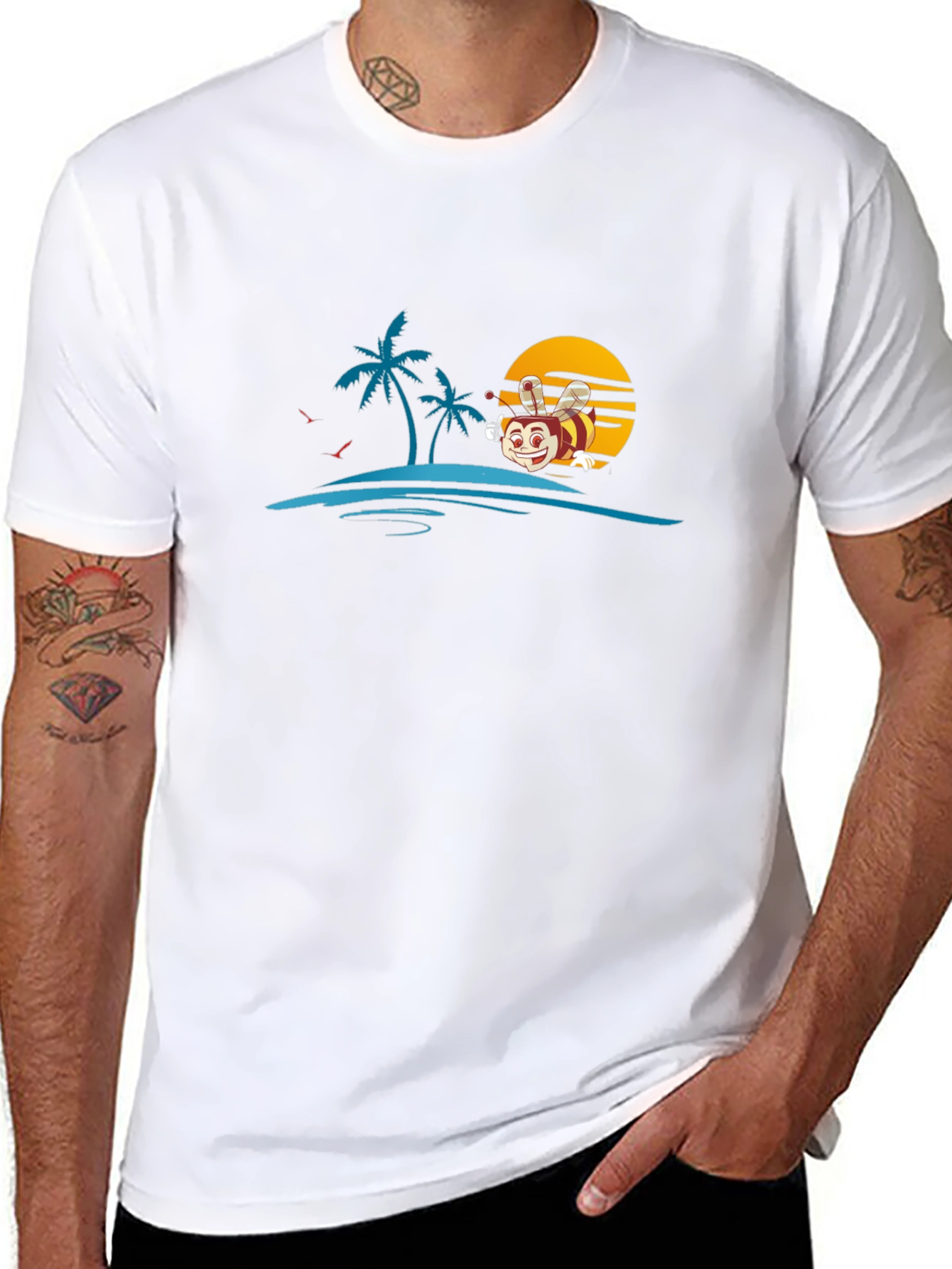 Bee Island Graphic Tee - Black Cotton Shirt