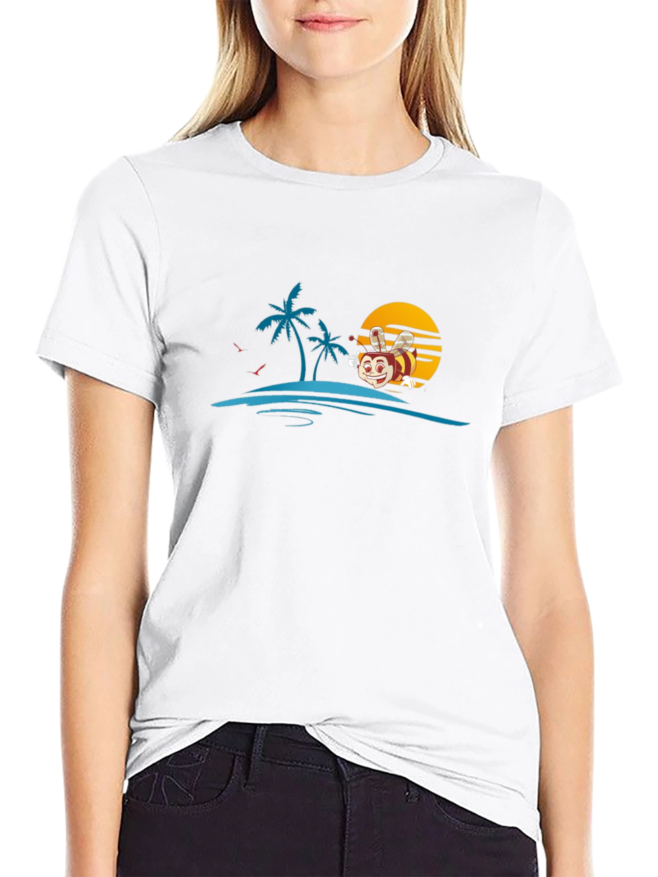 Bee Island Graphic Tee - Black Cotton Shirt