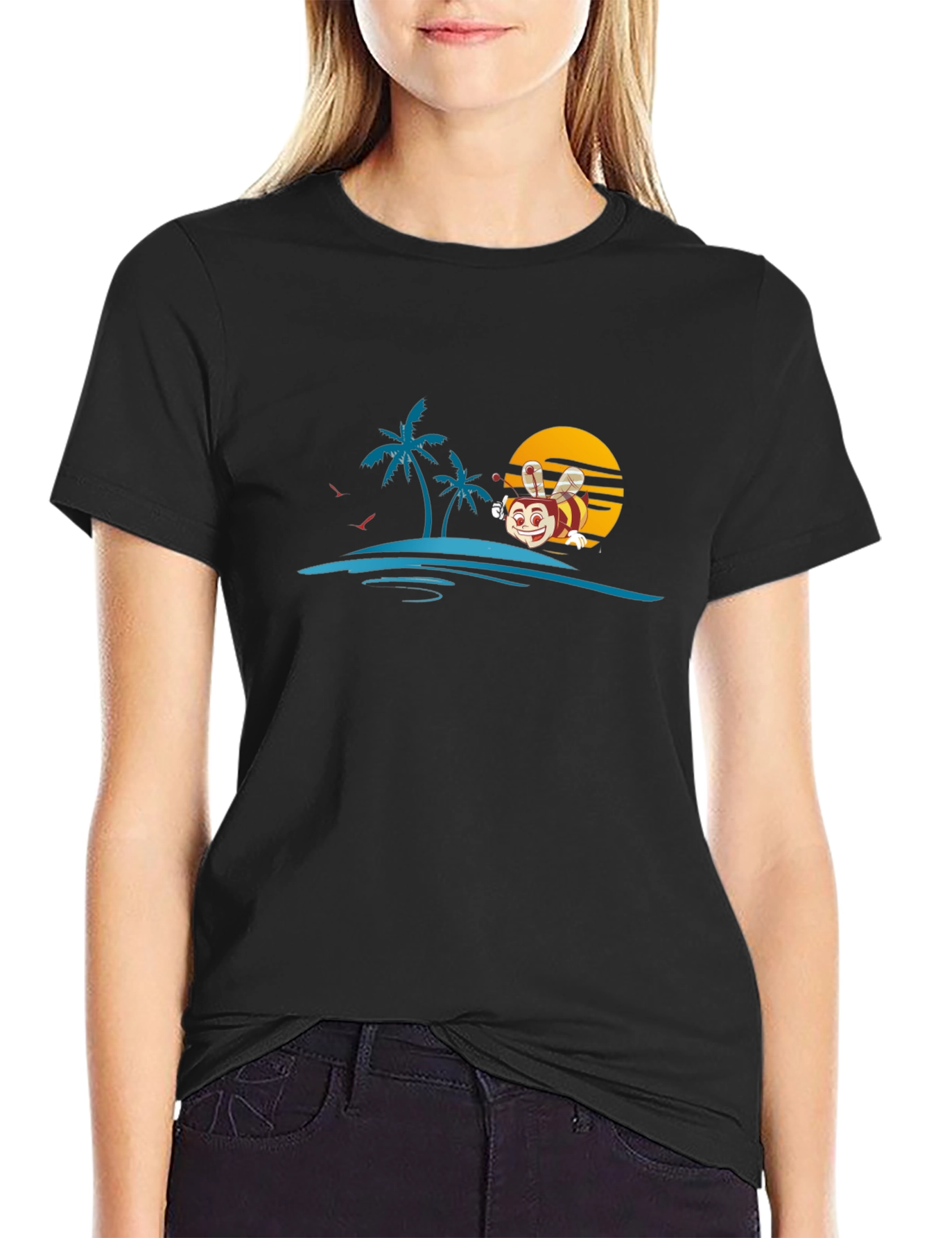 Bee Island Graphic Tee - Black Cotton Shirt