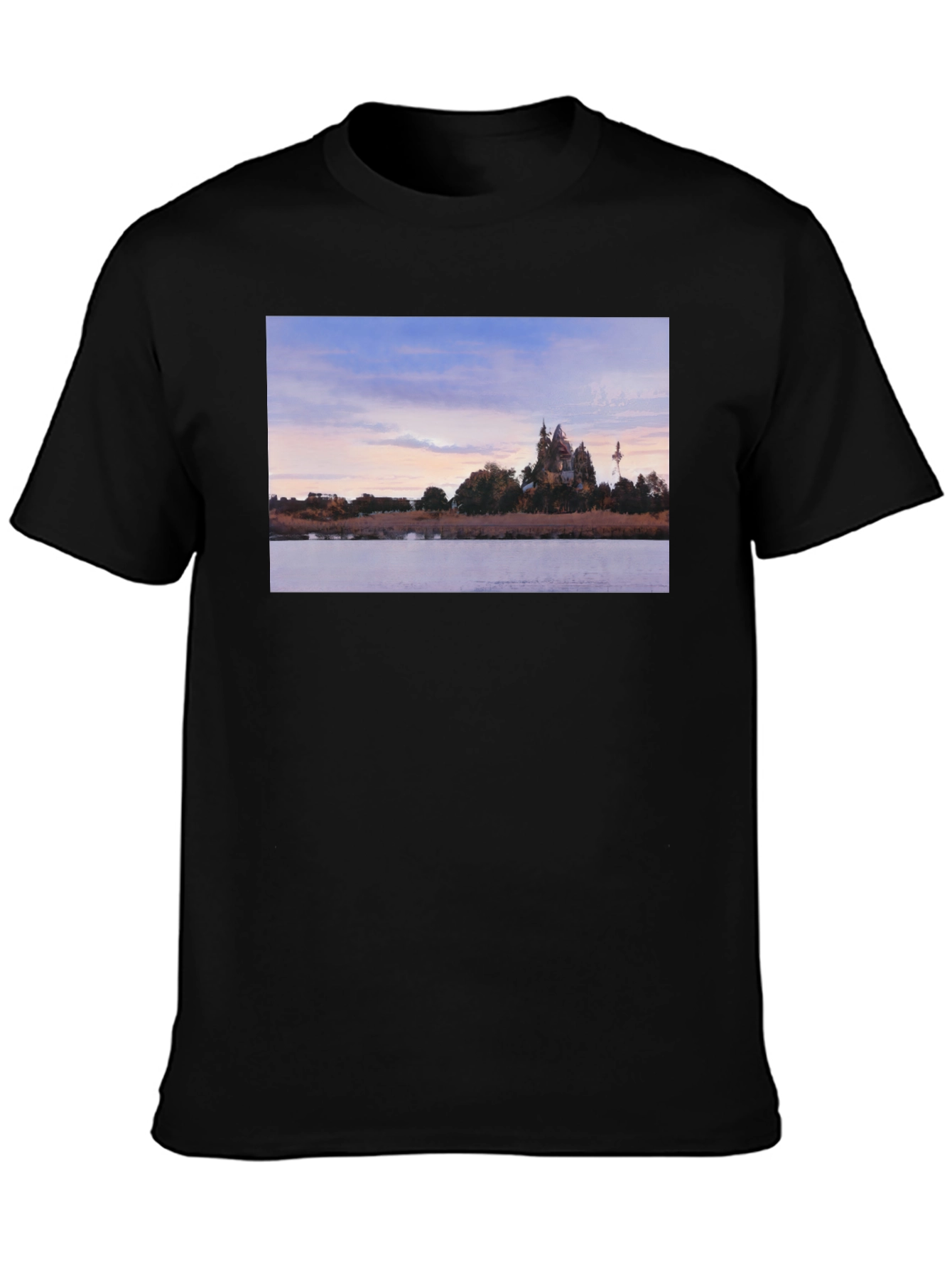 Scenic Landscape Print Black T-Shirt