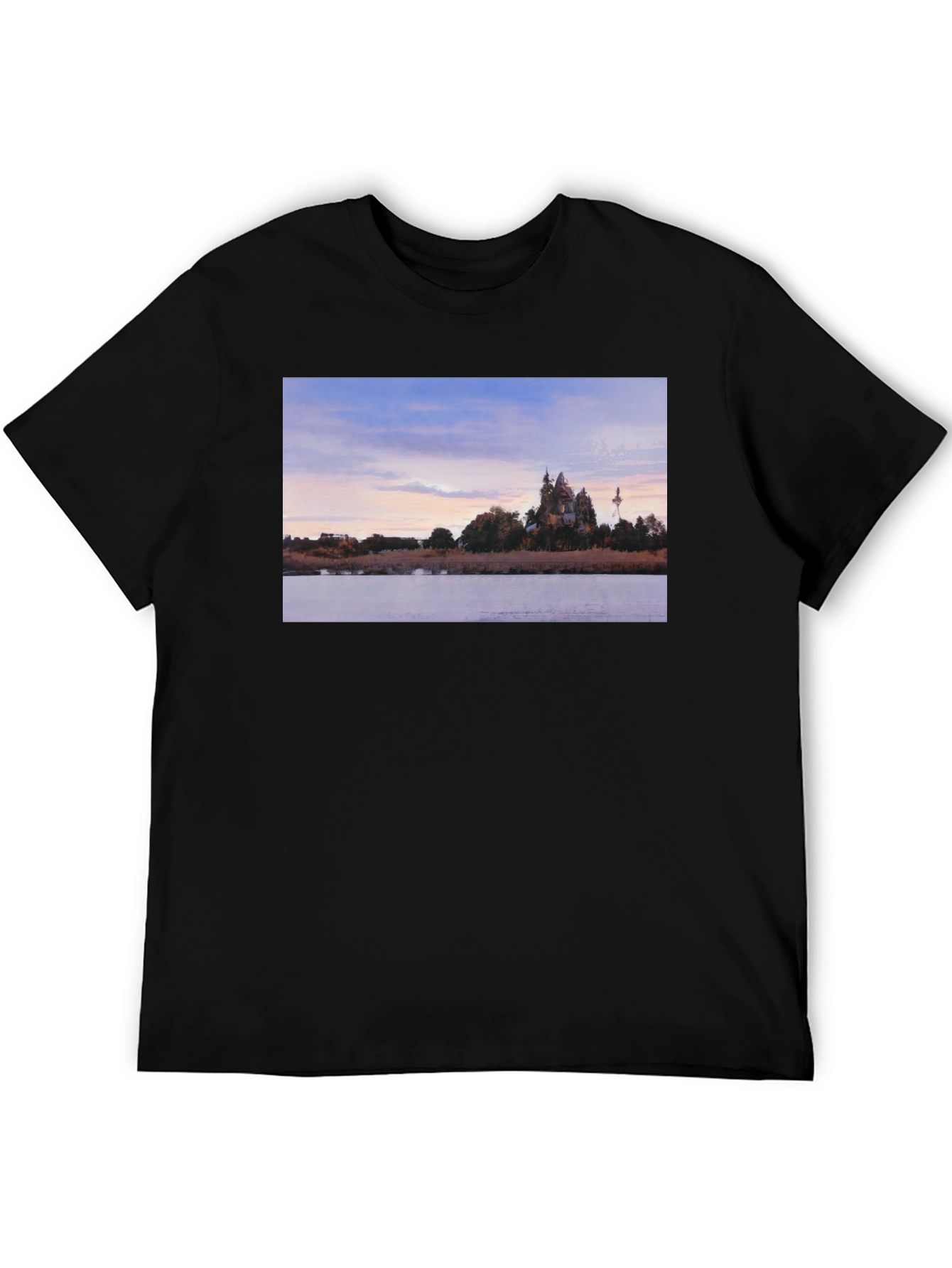 Scenic Landscape Print Black T-Shirt