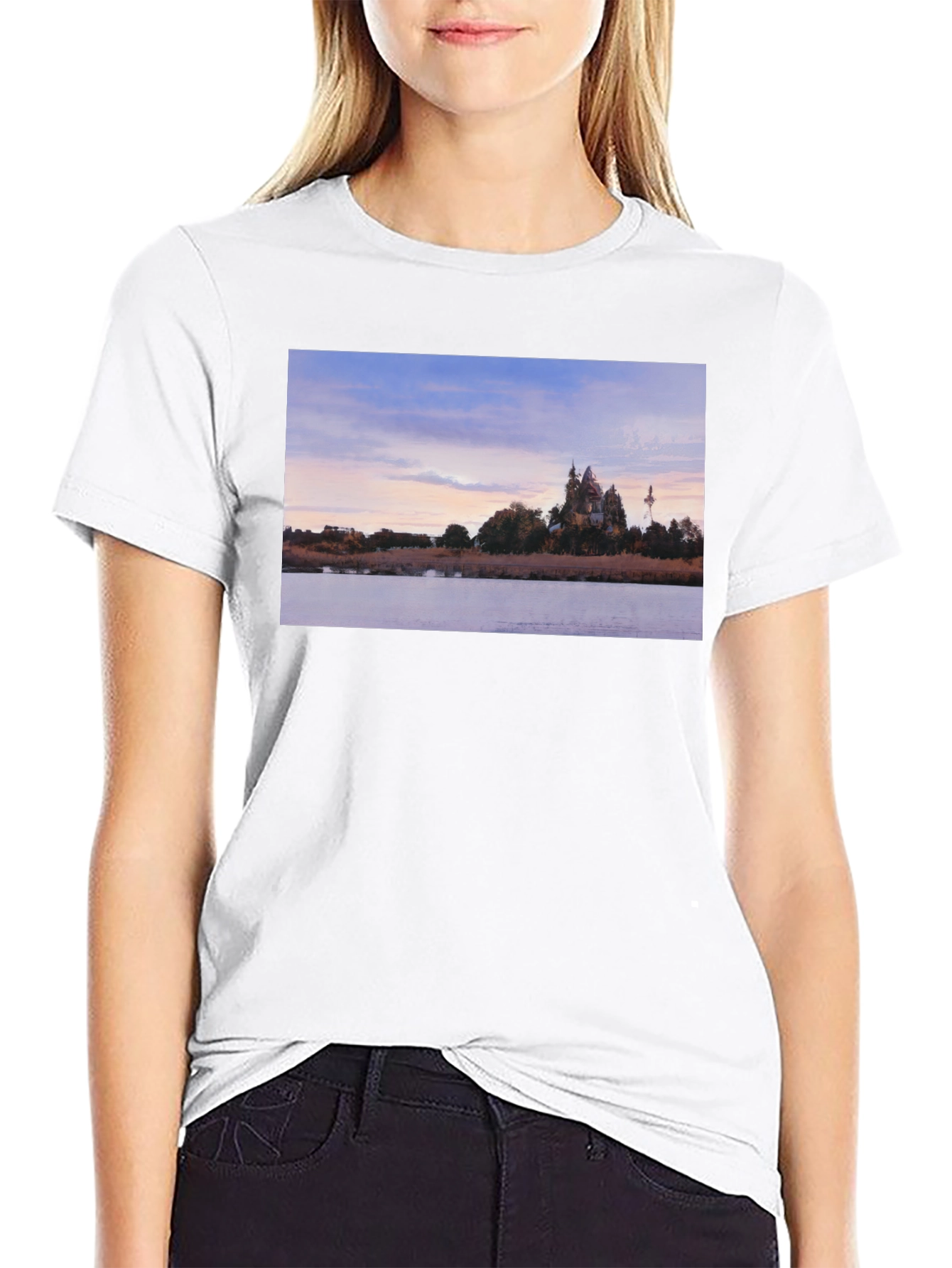 Scenic Landscape Print Black T-Shirt