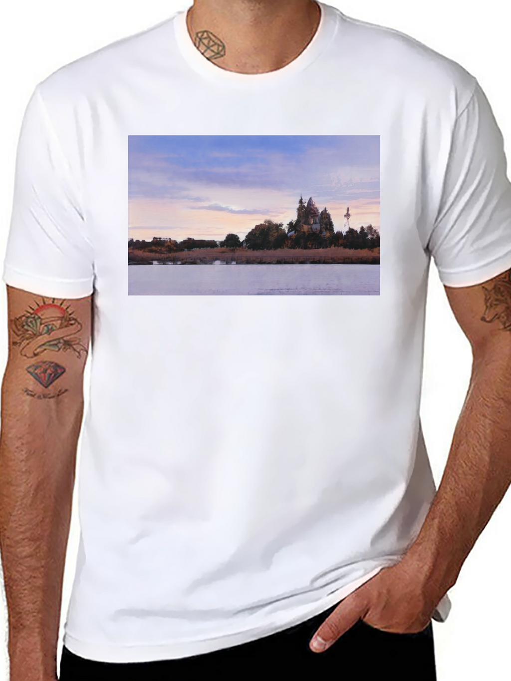Scenic Landscape Print Black T-Shirt