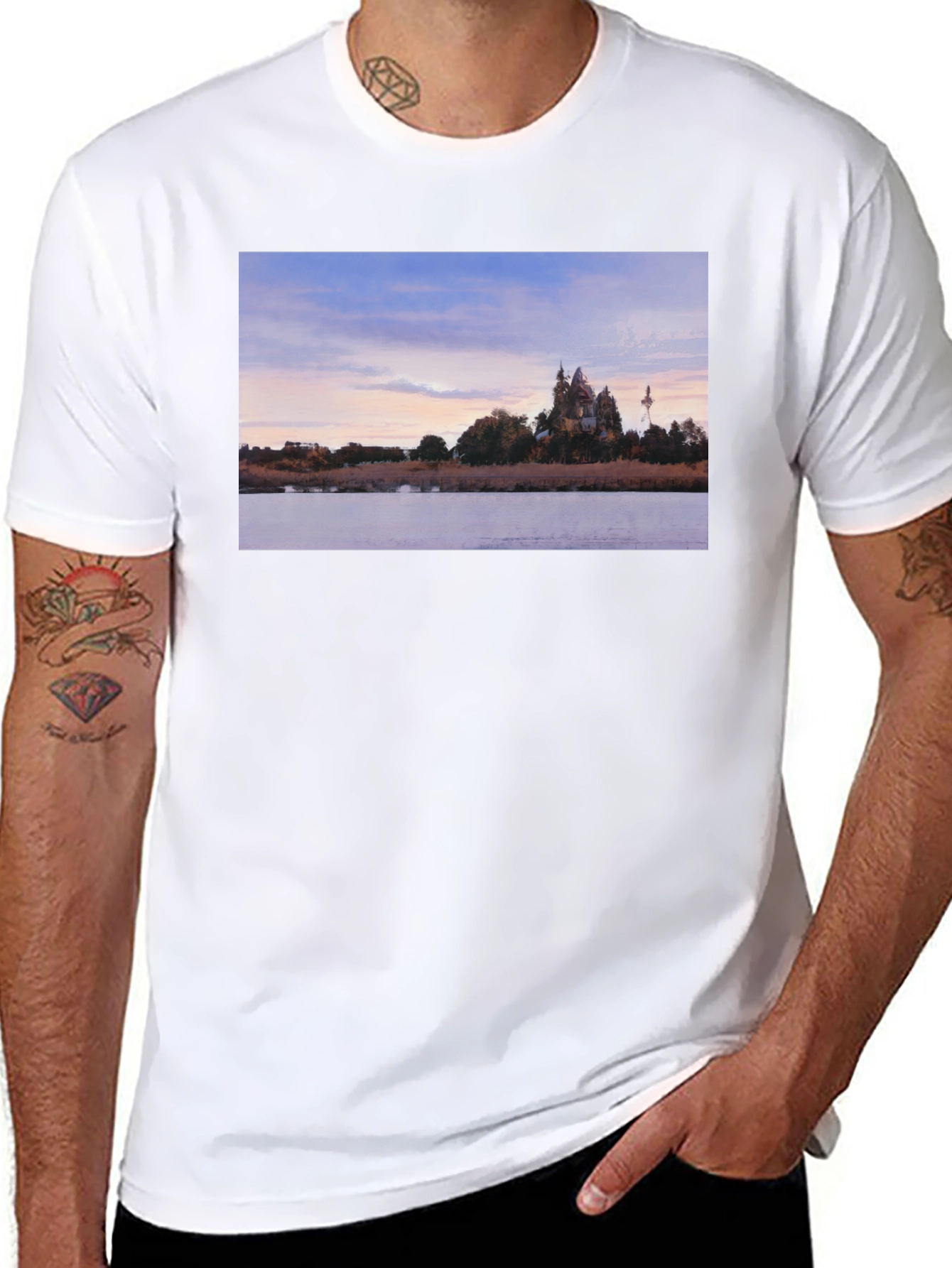 Scenic Landscape Print Black T-Shirt