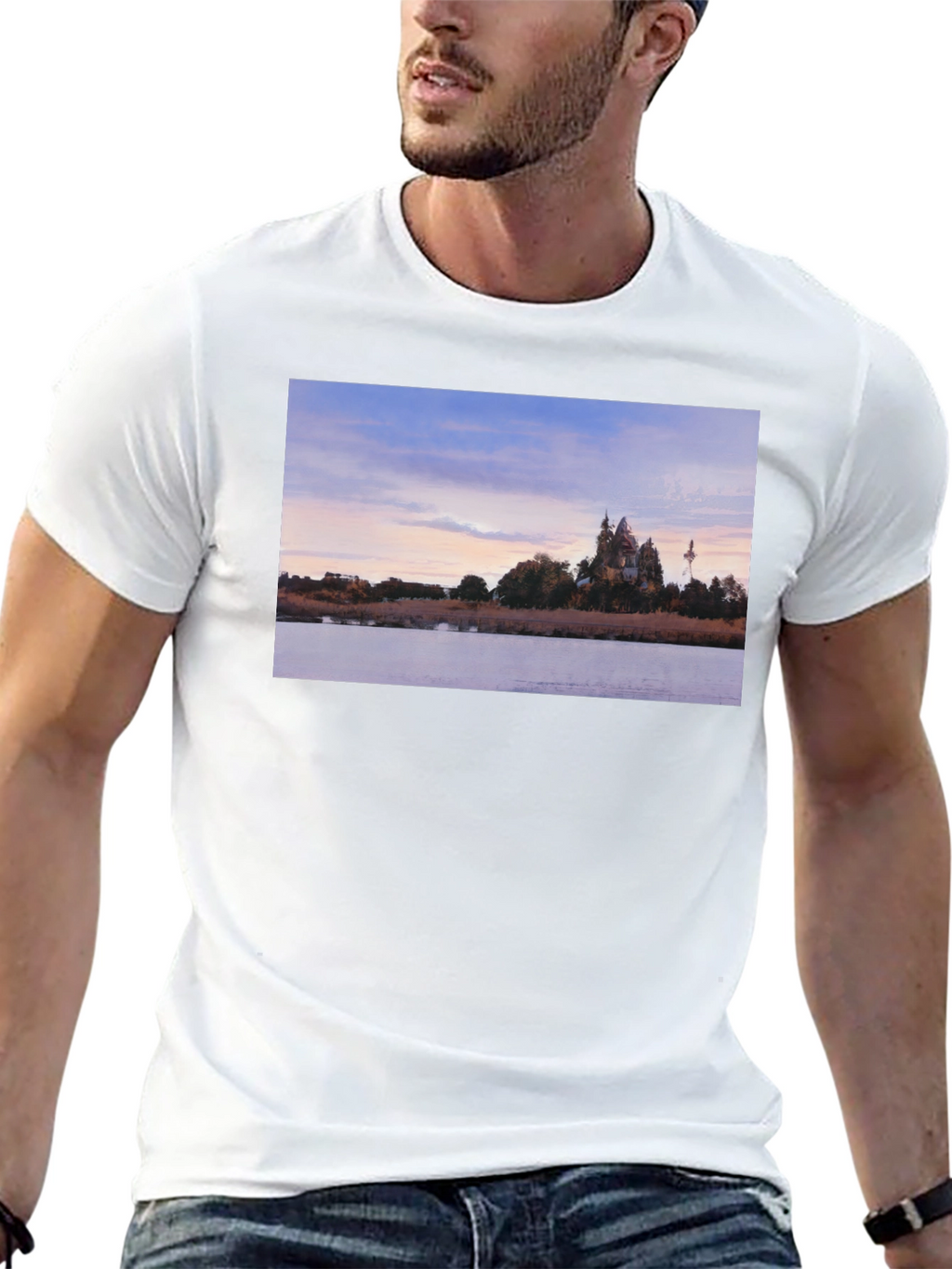 Scenic Landscape Print Black T-Shirt