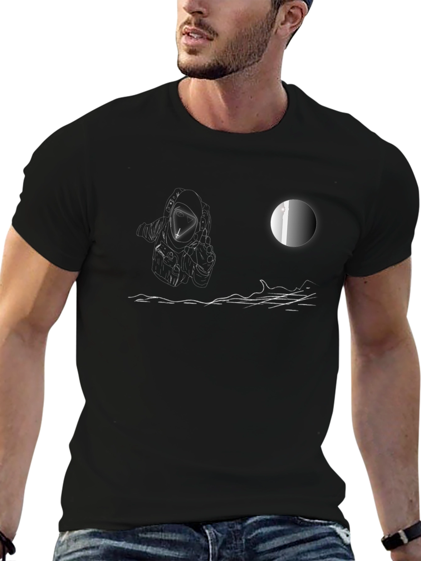 Astronaut Sketch Black T-Shirt