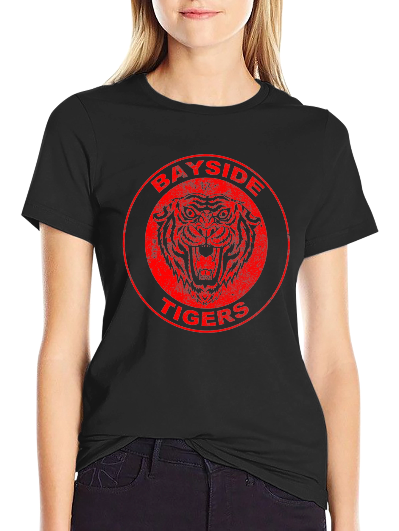 Bayside Tigers Graphic Tee - Red Circle Logo Black Shirt