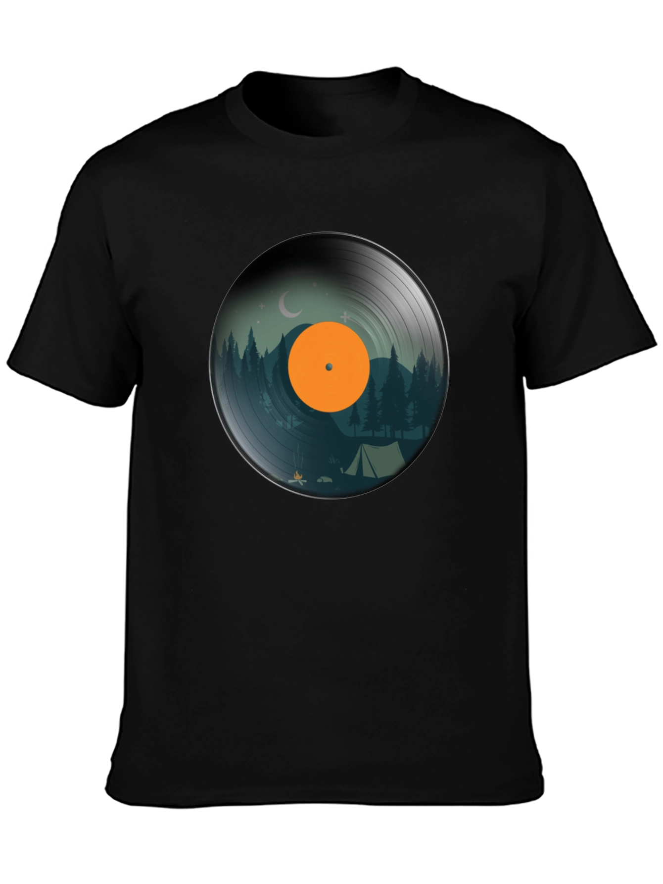 Camping Vinyl Record Graphic Tee - Nature Lover Shirt