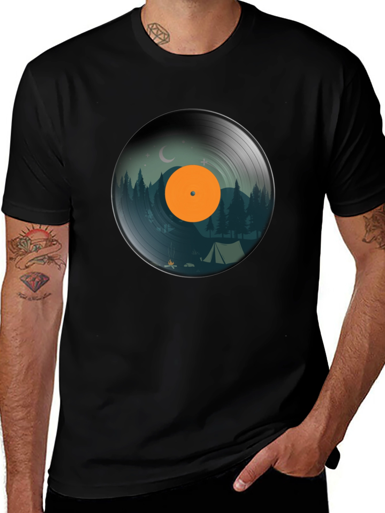 Camping Vinyl Record Graphic Tee - Nature Lover Shirt