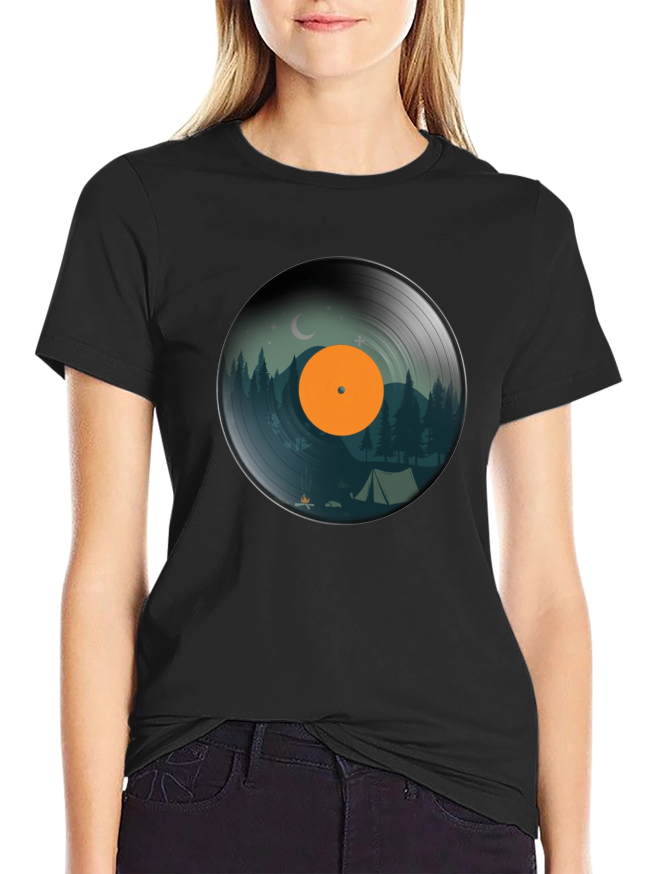 Camping Vinyl Record Graphic Tee - Nature Lover Shirt