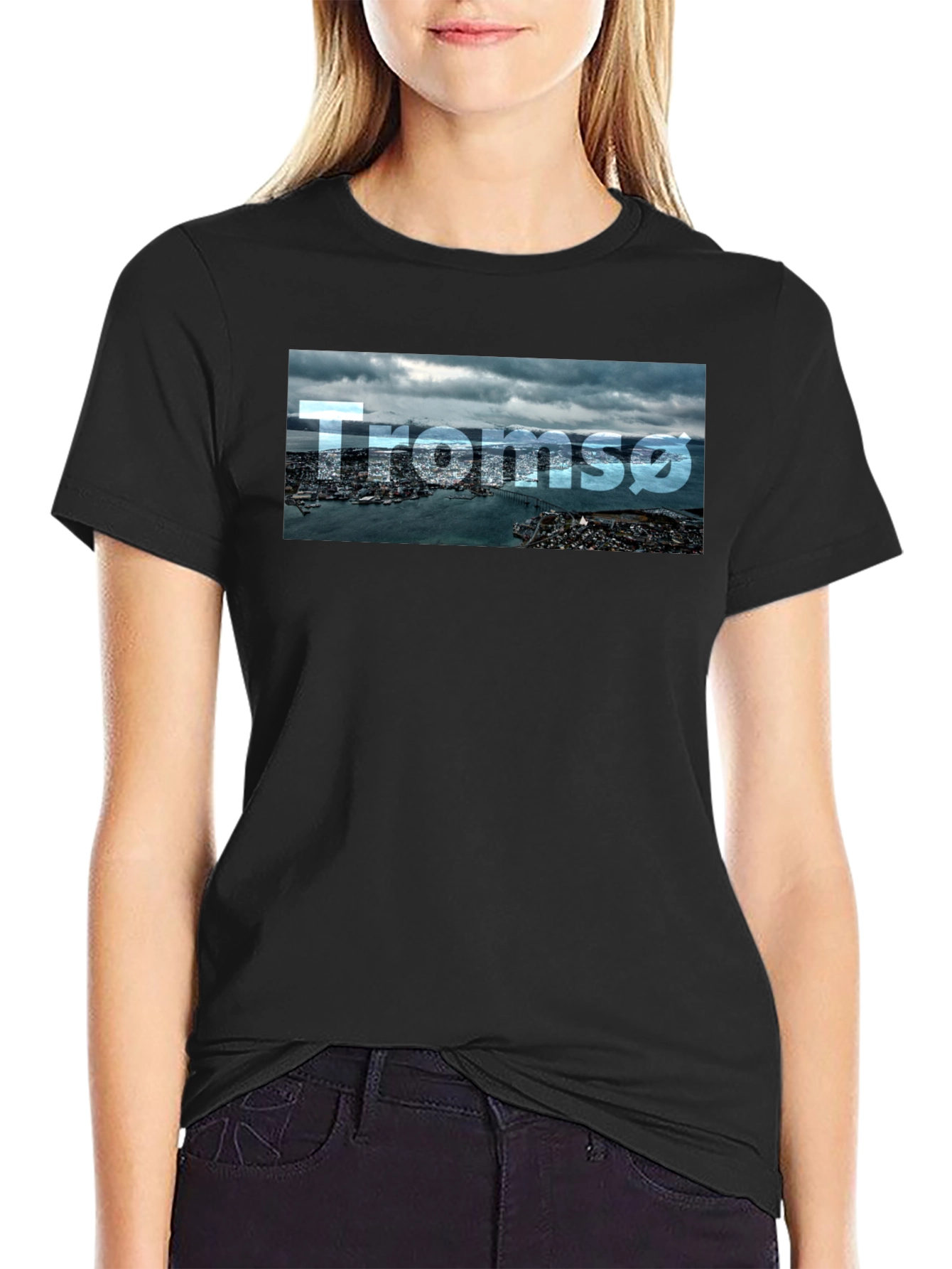 Tromsø Cityscape T-Shirt - Black Graphic Tee