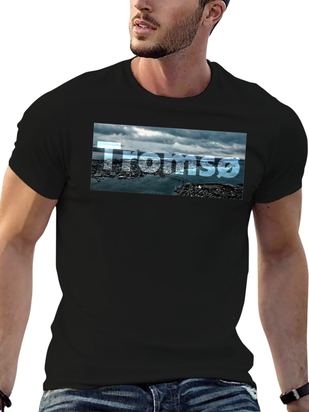 Tromsø Cityscape T-Shirt - Black Graphic Tee