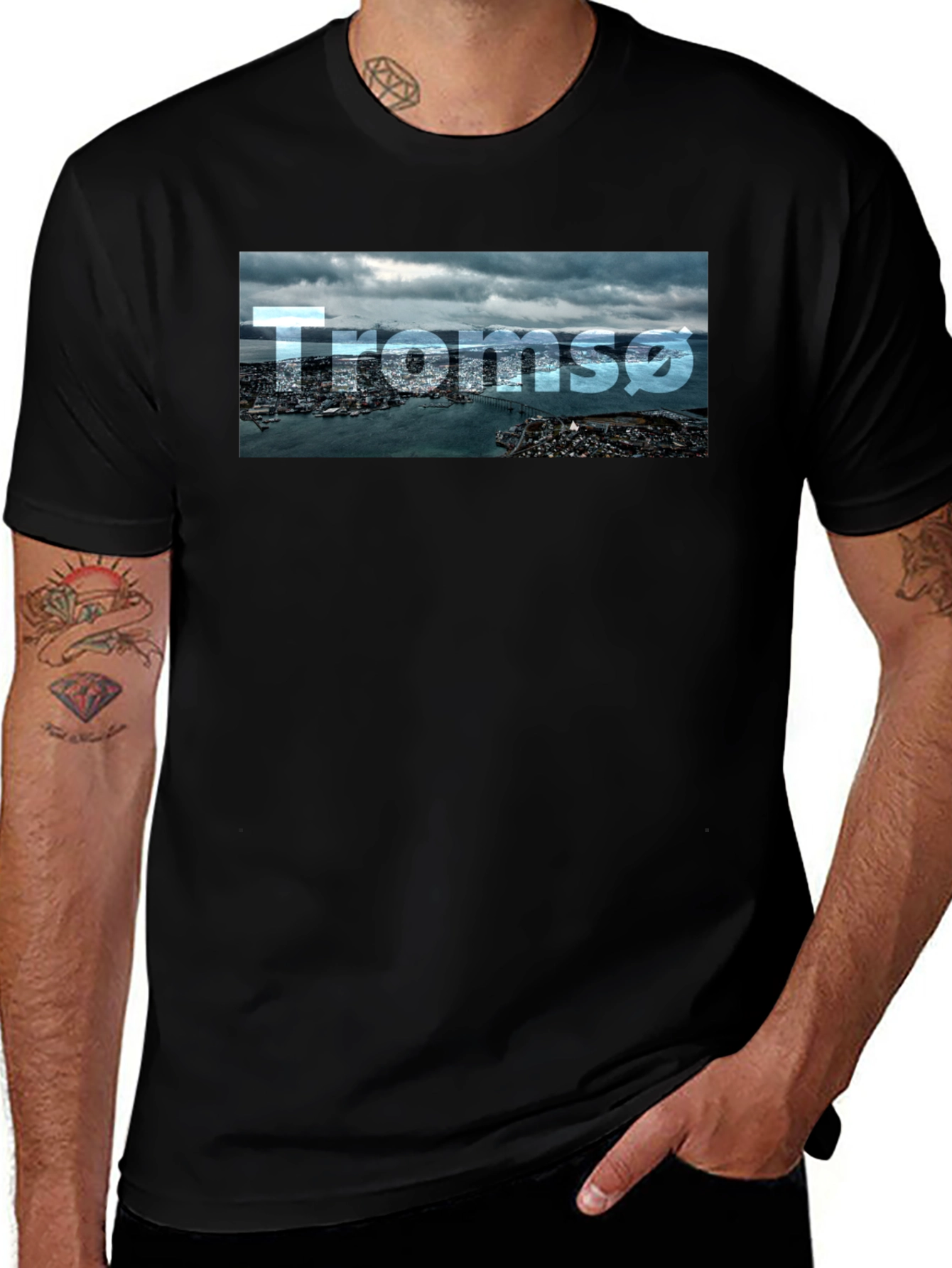 Tromsø Cityscape T-Shirt - Black Graphic Tee