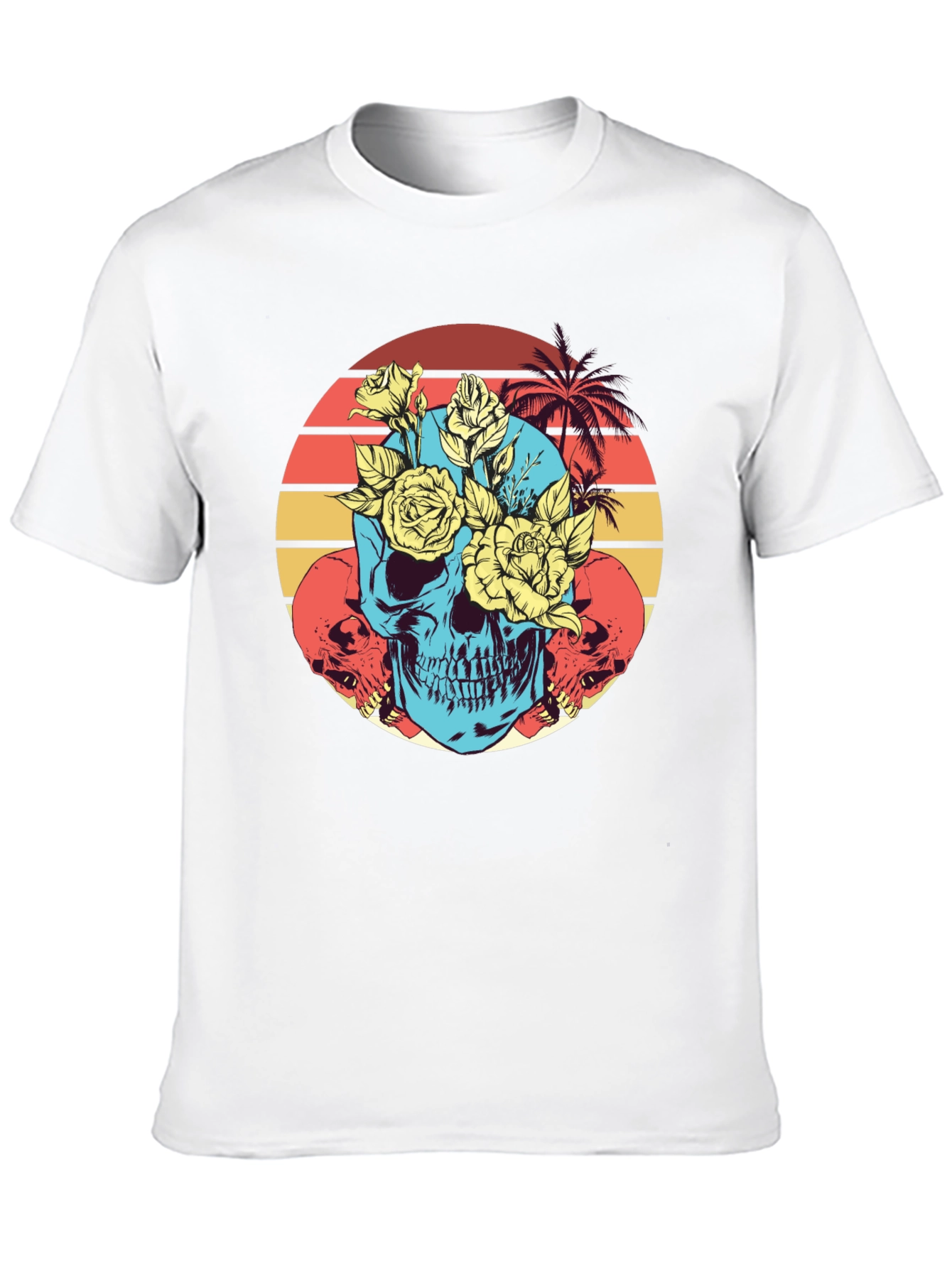 Skull & Roses Graphic Tee - Retro Sunset Design