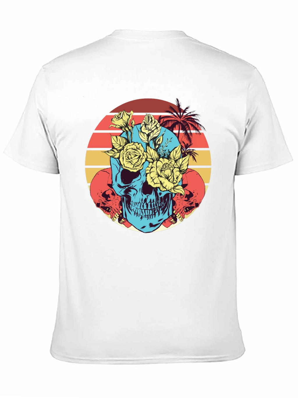 Skull & Roses Graphic Tee - Retro Sunset Design
