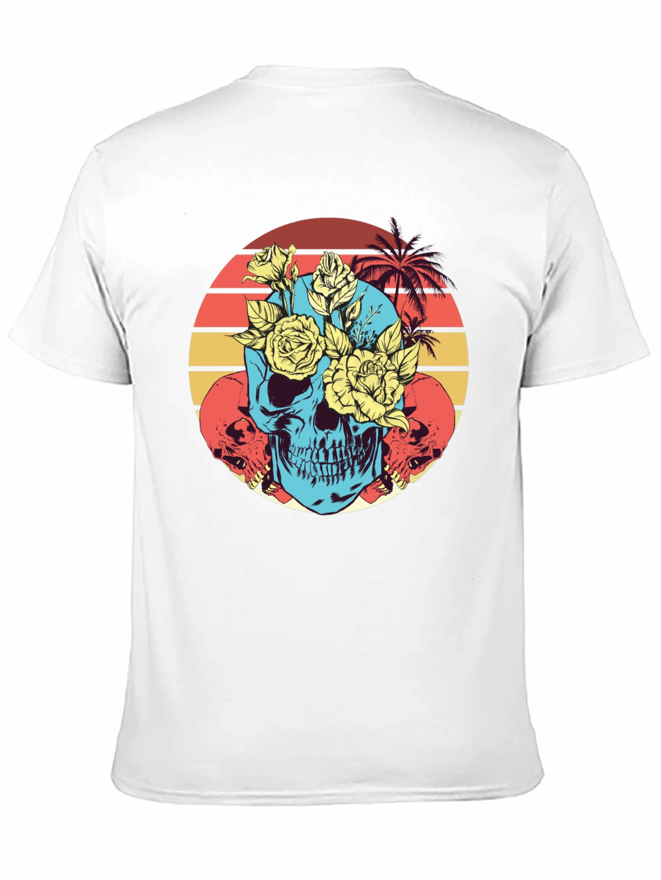 Skull & Roses Graphic Tee - Retro Sunset Design