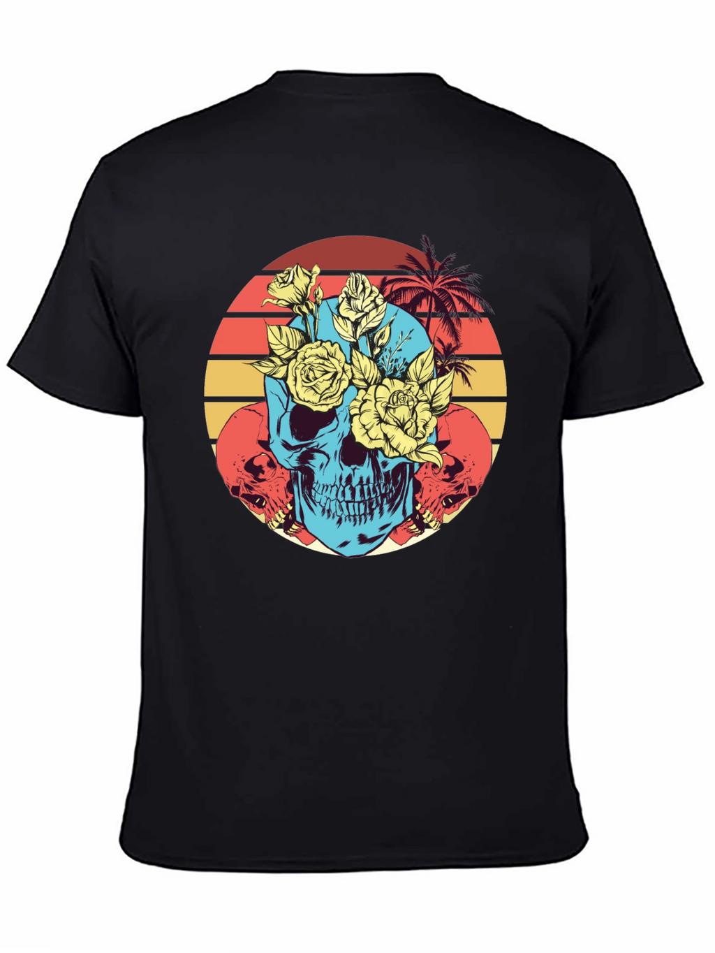 Skull & Roses Graphic Tee - Retro Sunset Design
