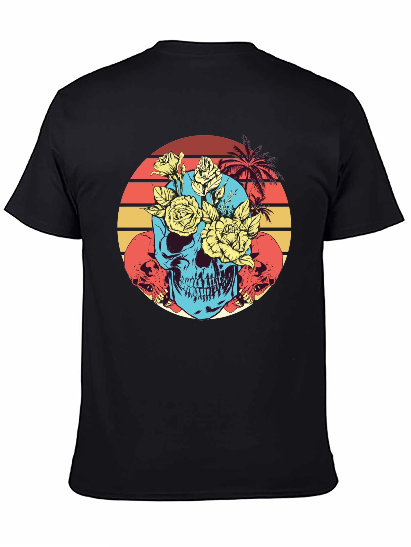 Skull & Roses Graphic Tee - Retro Sunset Design