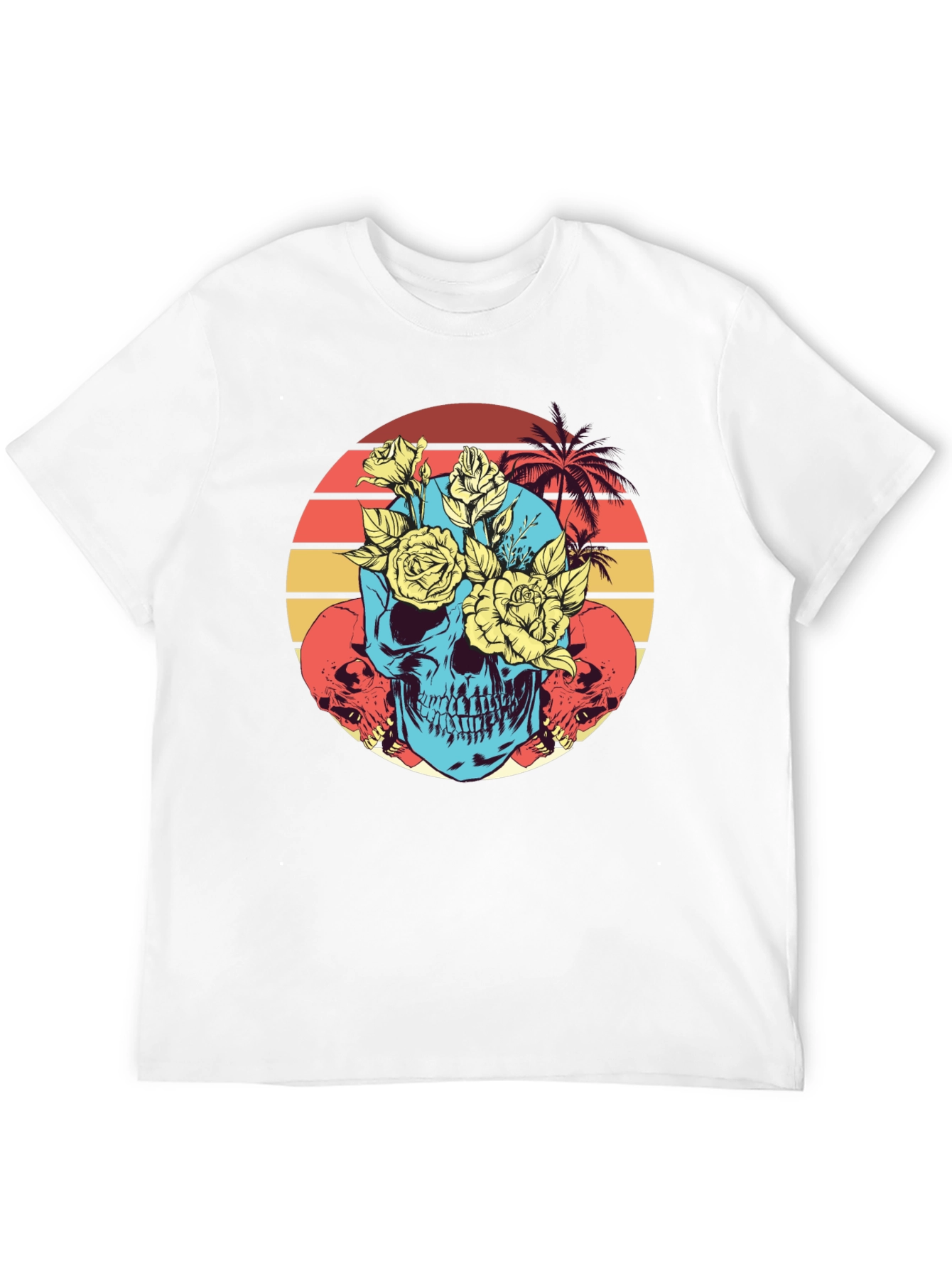 Skull & Roses Graphic Tee - Retro Sunset Design