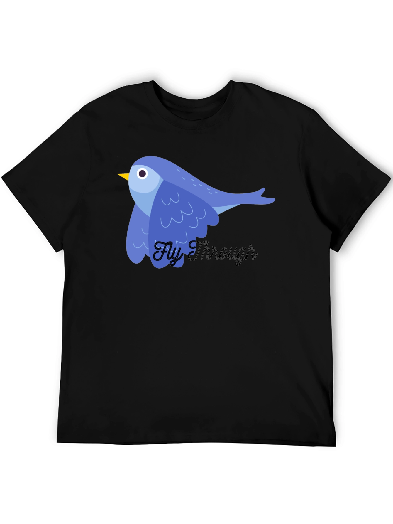 Blue Bird Fly Through Graphic Tee - Black Cotton T-Shirt