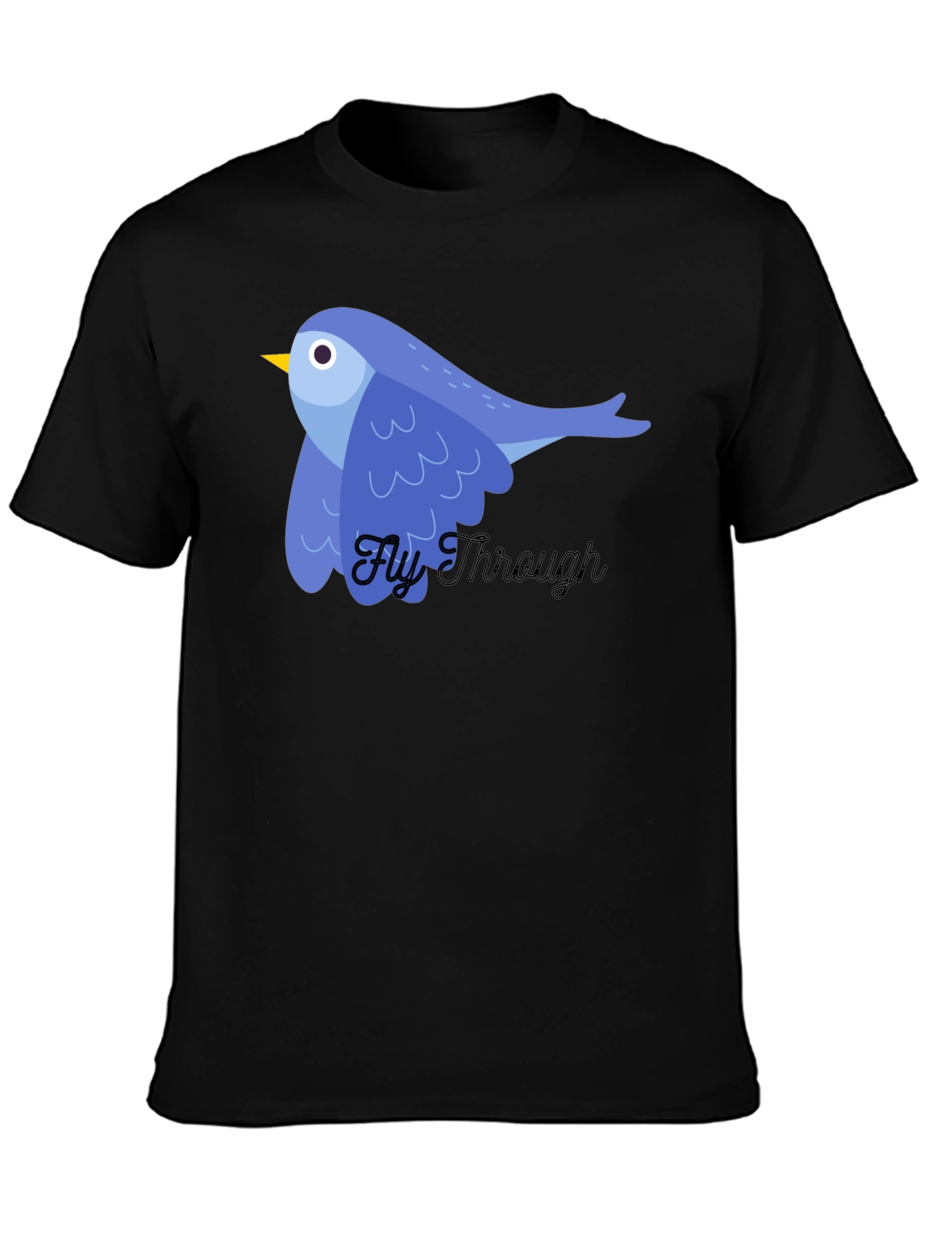 Blue Bird Fly Through Graphic Tee - Black Cotton T-Shirt
