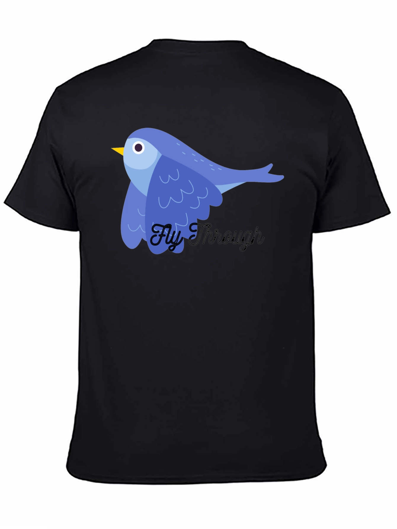 Blue Bird Fly Through Graphic Tee - Black Cotton T-Shirt
