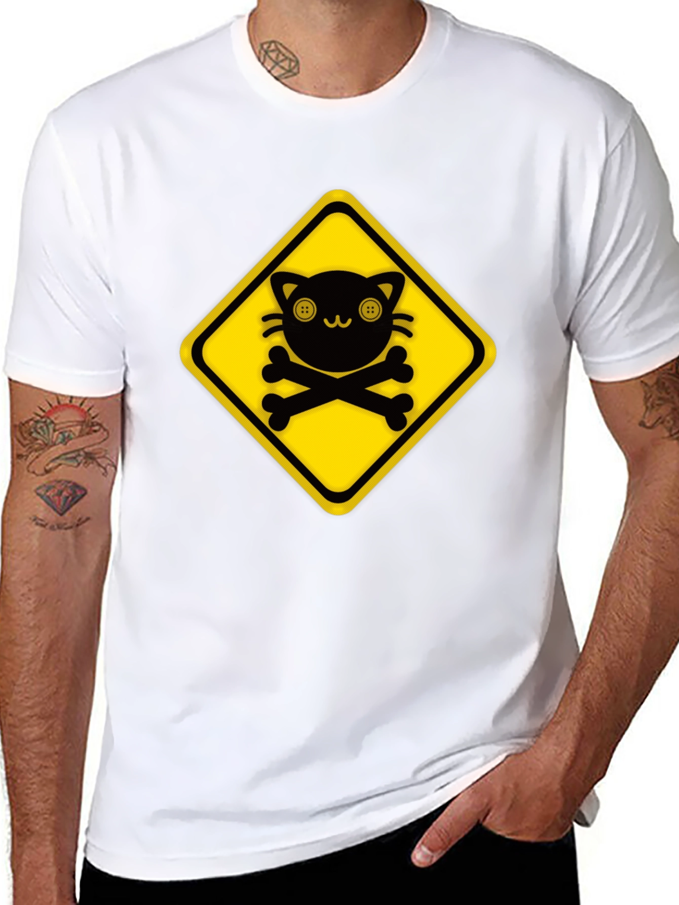 Warning: Cute Cat Crossbones Graphic Tee