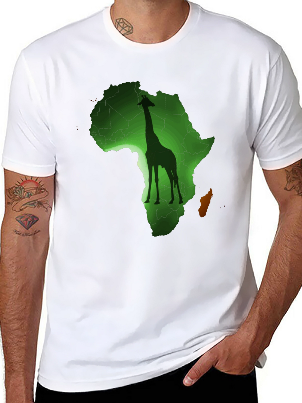 Africa Giraffe Graphic Print Black T-Shirt