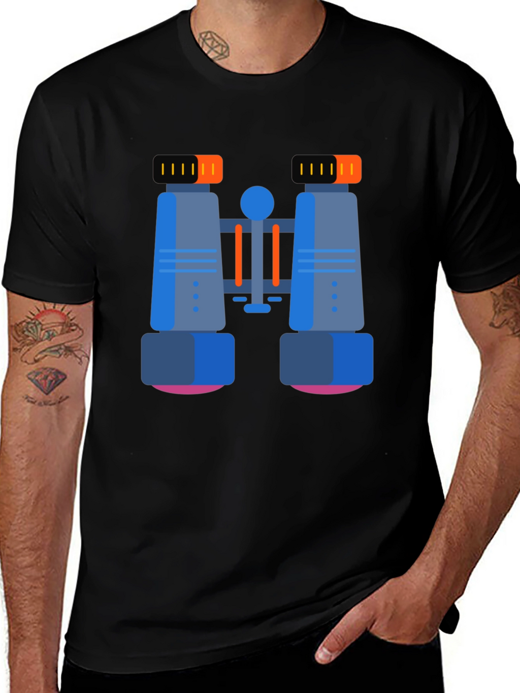 Binoculars Graphic T-Shirt - Black Cotton Blend