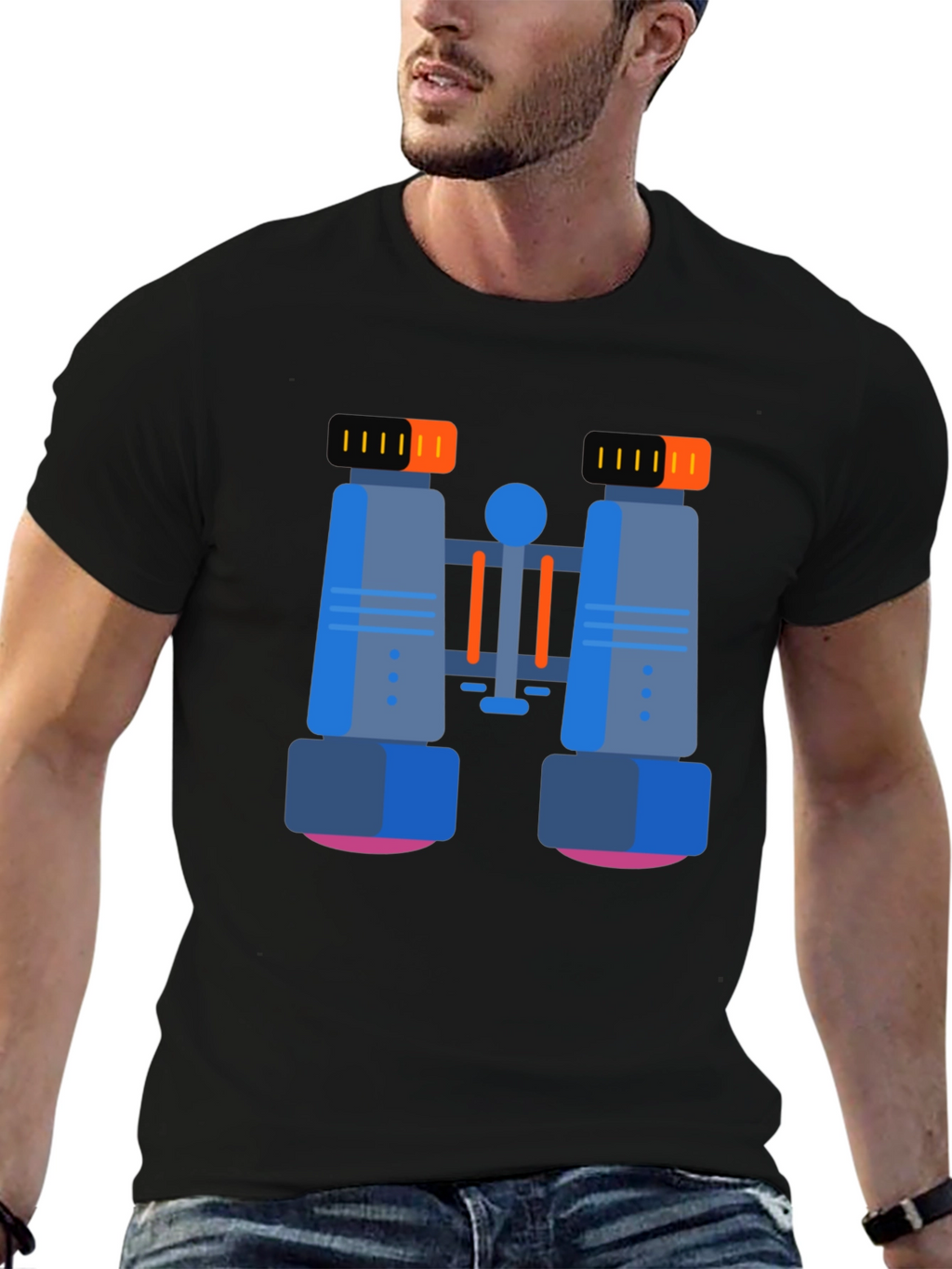 Binoculars Graphic T-Shirt - Black Cotton Blend