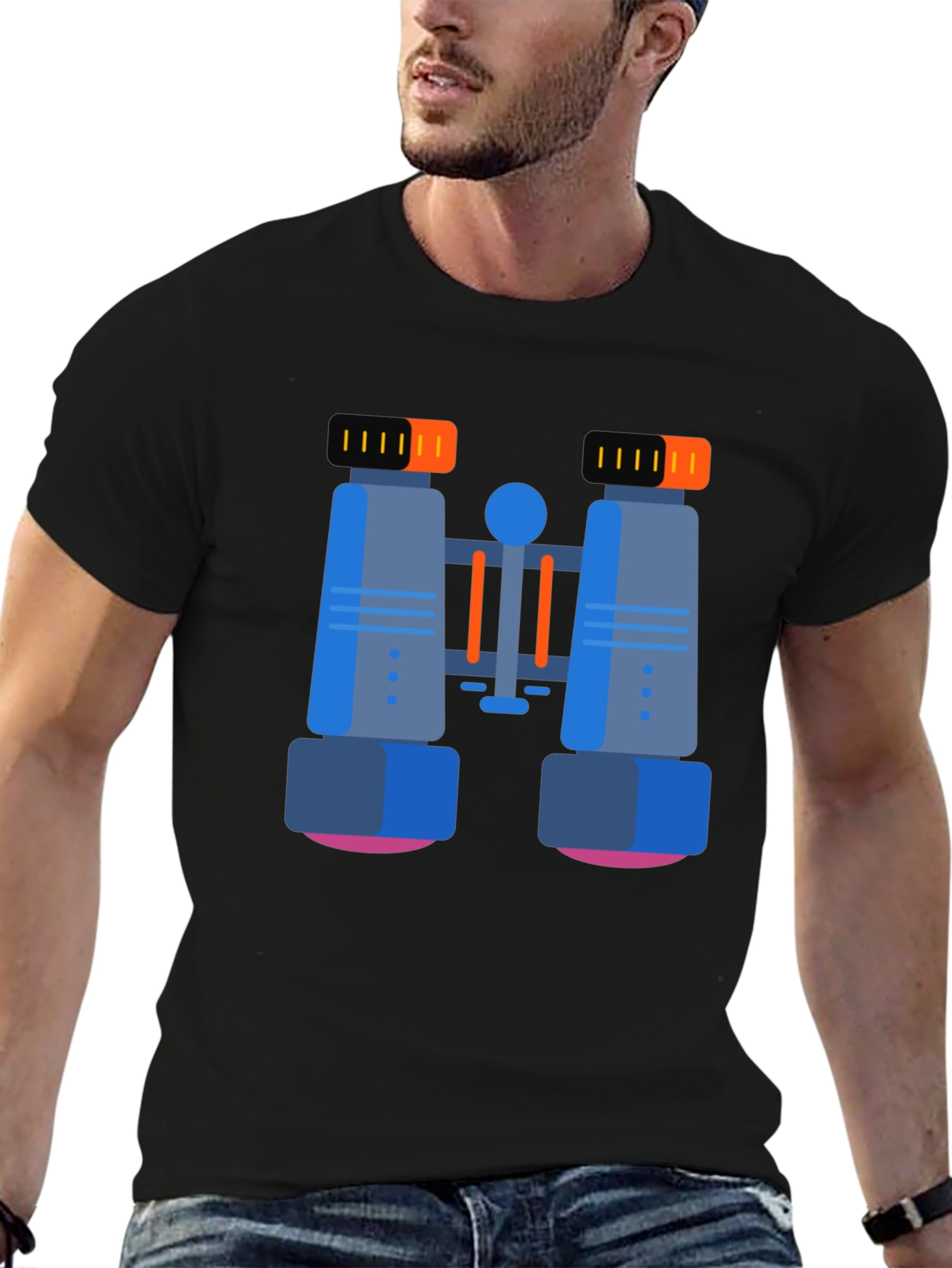 Binoculars Graphic T-Shirt - Black Cotton Blend