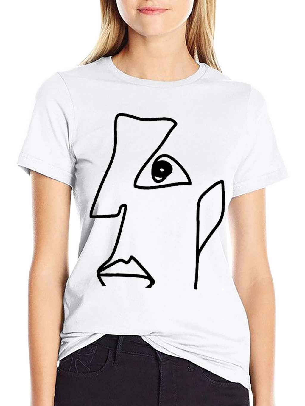 Abstract Line Art Face Black T-Shirt