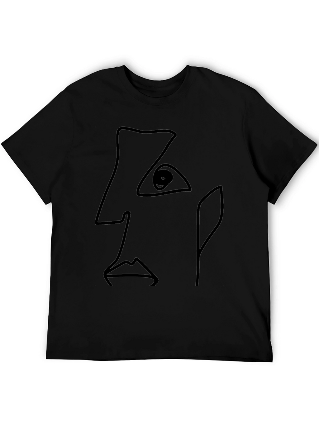 Abstract Line Art Face Black T-Shirt
