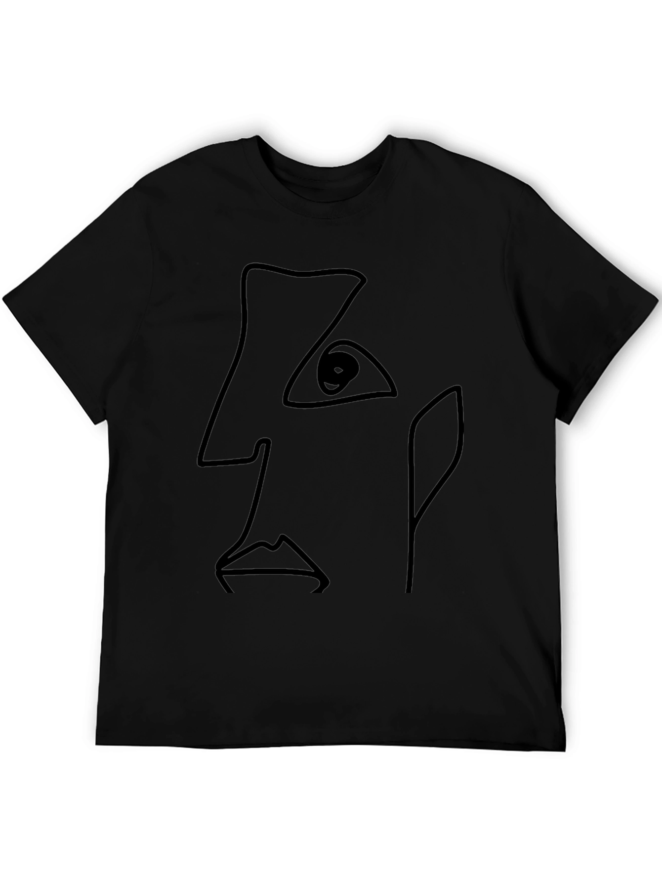 Abstract Line Art Face Black T-Shirt