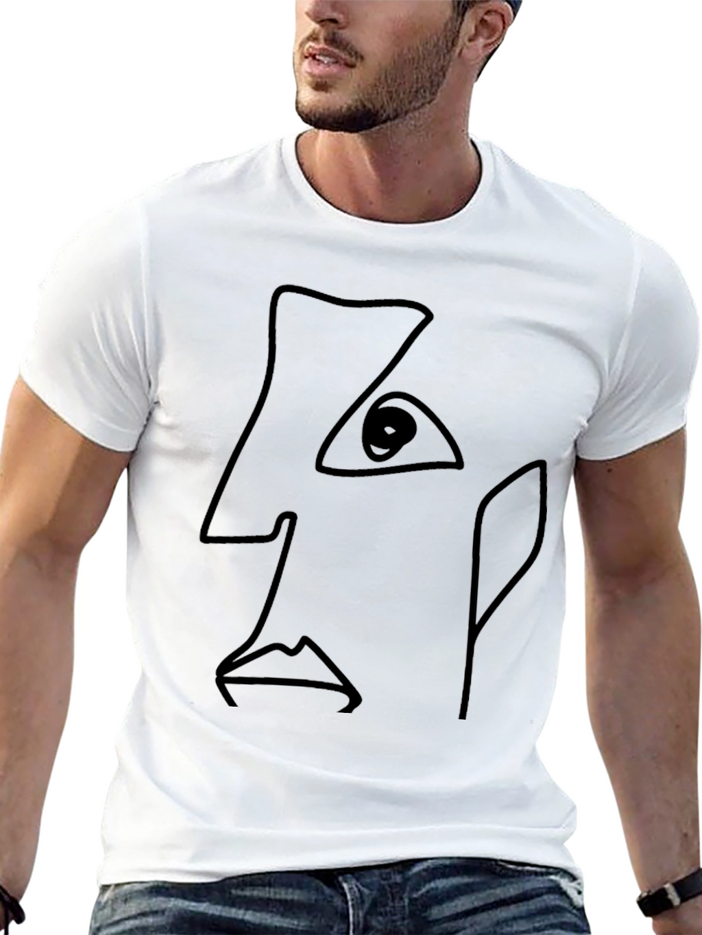 Abstract Line Art Face Black T-Shirt